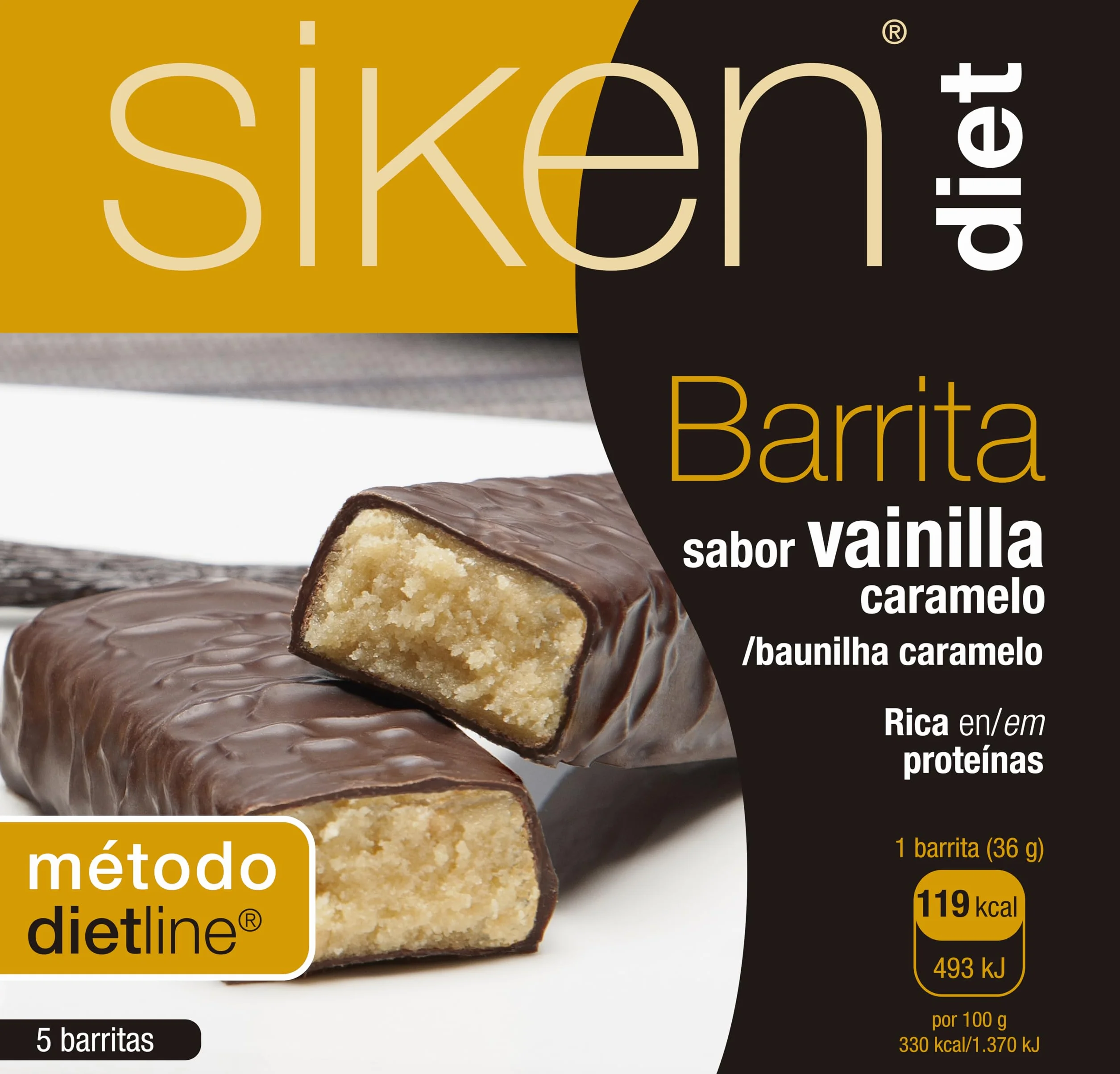Siken Diet Barrita Vainilla y Caramelo Proteínas Fibras Estuche 5 uds 180 gr