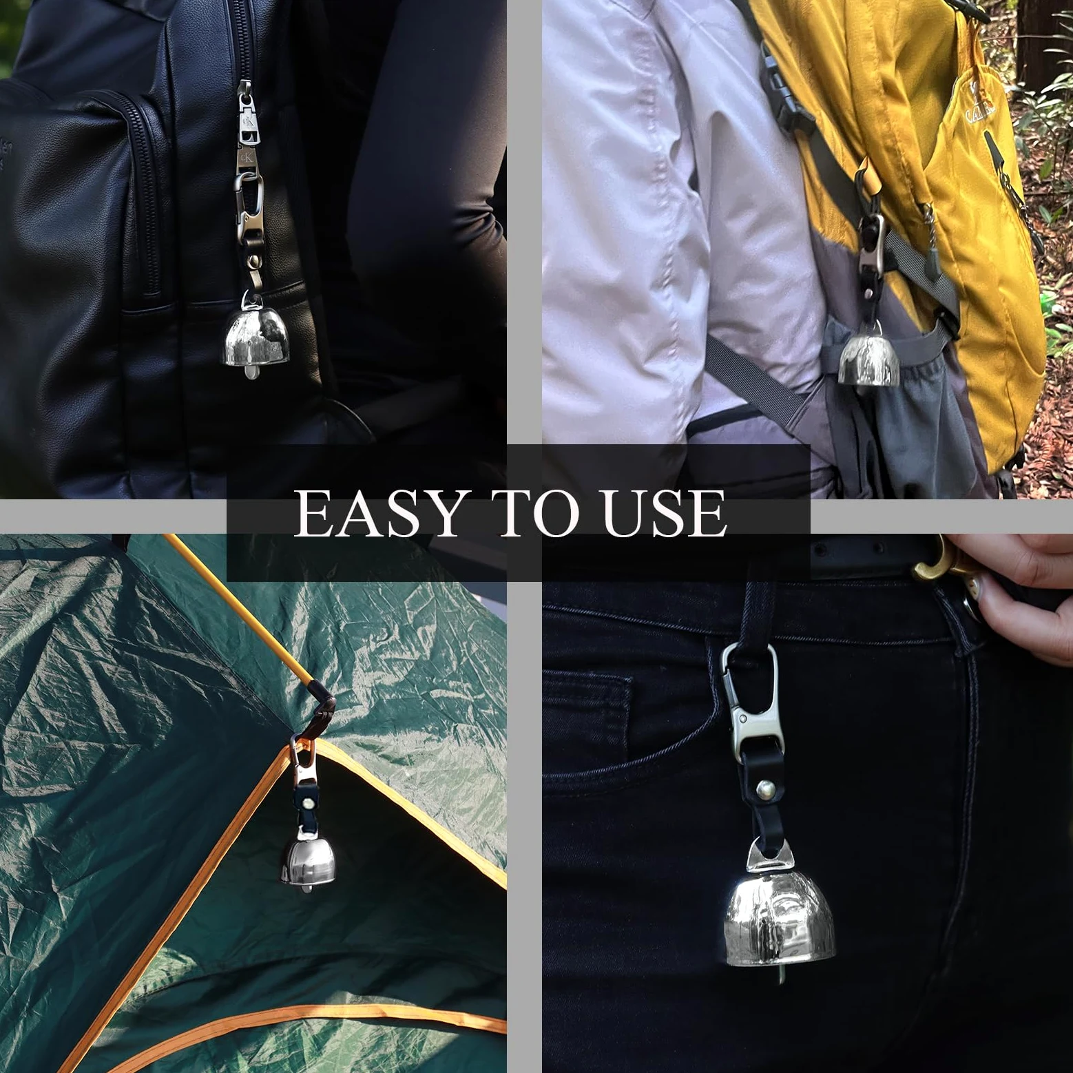 Campana de oso fuerte con silenciador, accesorios de senderismo, silbato de emergencia y campana de cobre para senderismo, mochileros, supervivencia, ciclismo, pesca, escalada, campamento