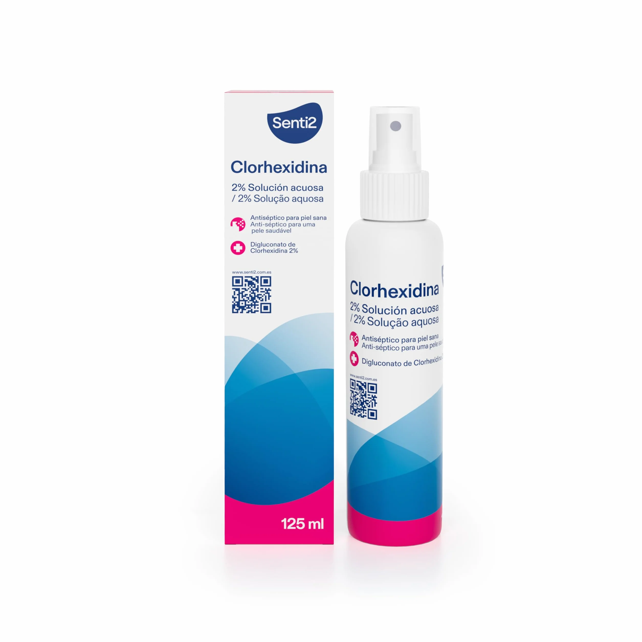 Senti2 Clorhexidina Solución Antiséptica para Piel, 2% Digluconato de Clorhexidina, 125ml