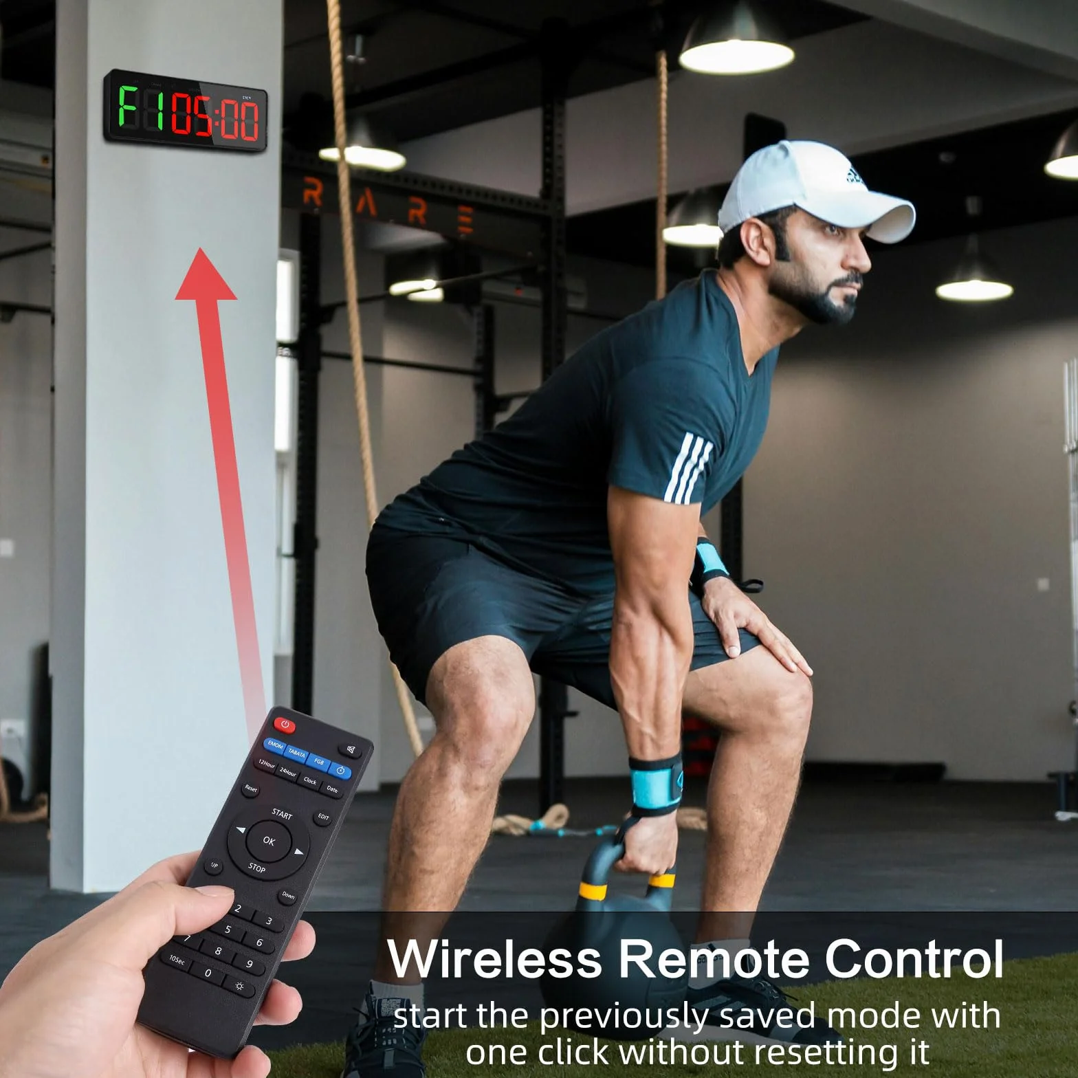 PELLOR Temporizador Multifunción para Gimnasio - Grand 3" Digital Reloj de Pared, Cronómetro LED con Modos Tabata/FGB/EMOM, 5 Niveles Brillo, Cuenta Regresiva/Progressiva, Portátil para Fitness/MMA