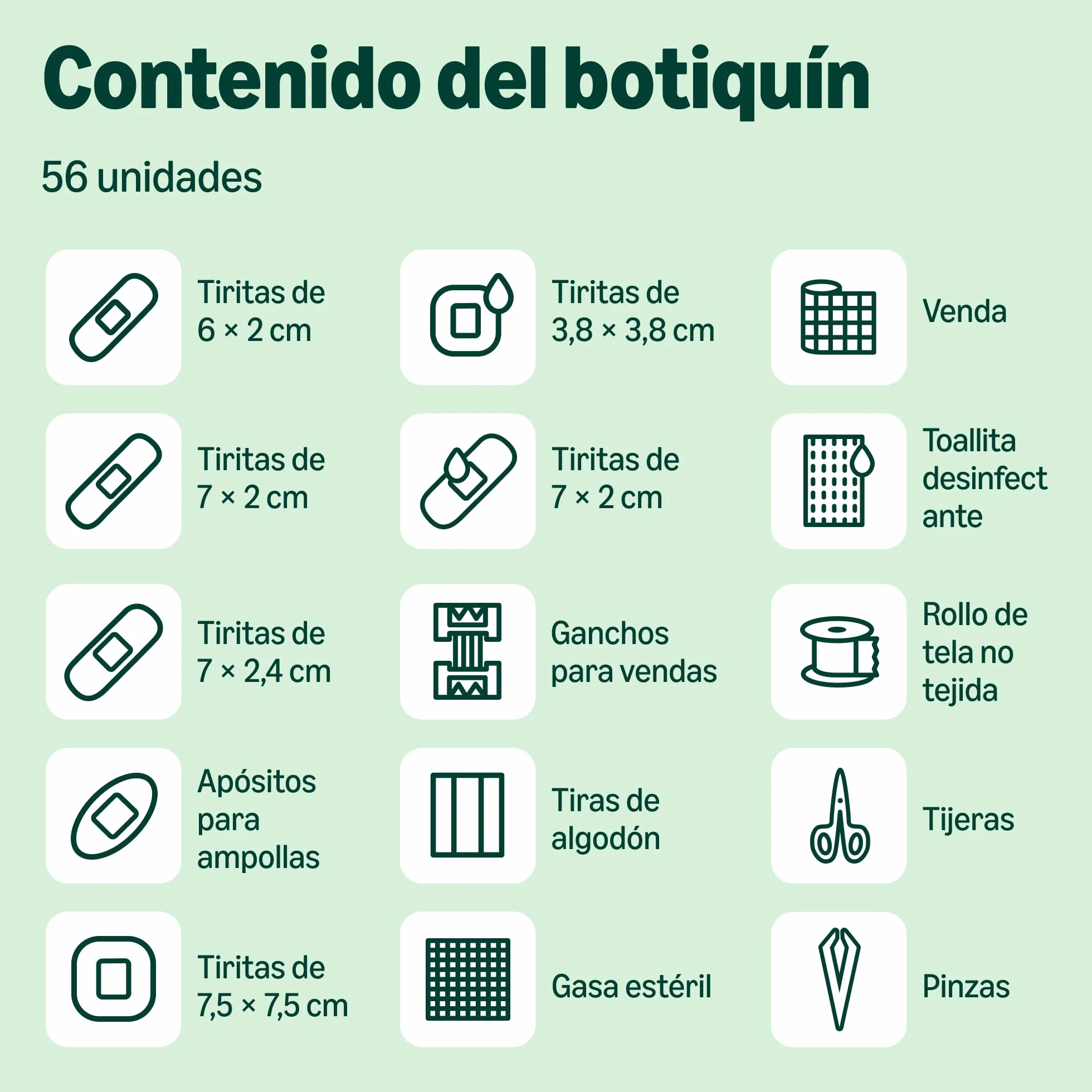 Kit de primeros auxilios Healthcare by Amazon, Verde, 56 unidades