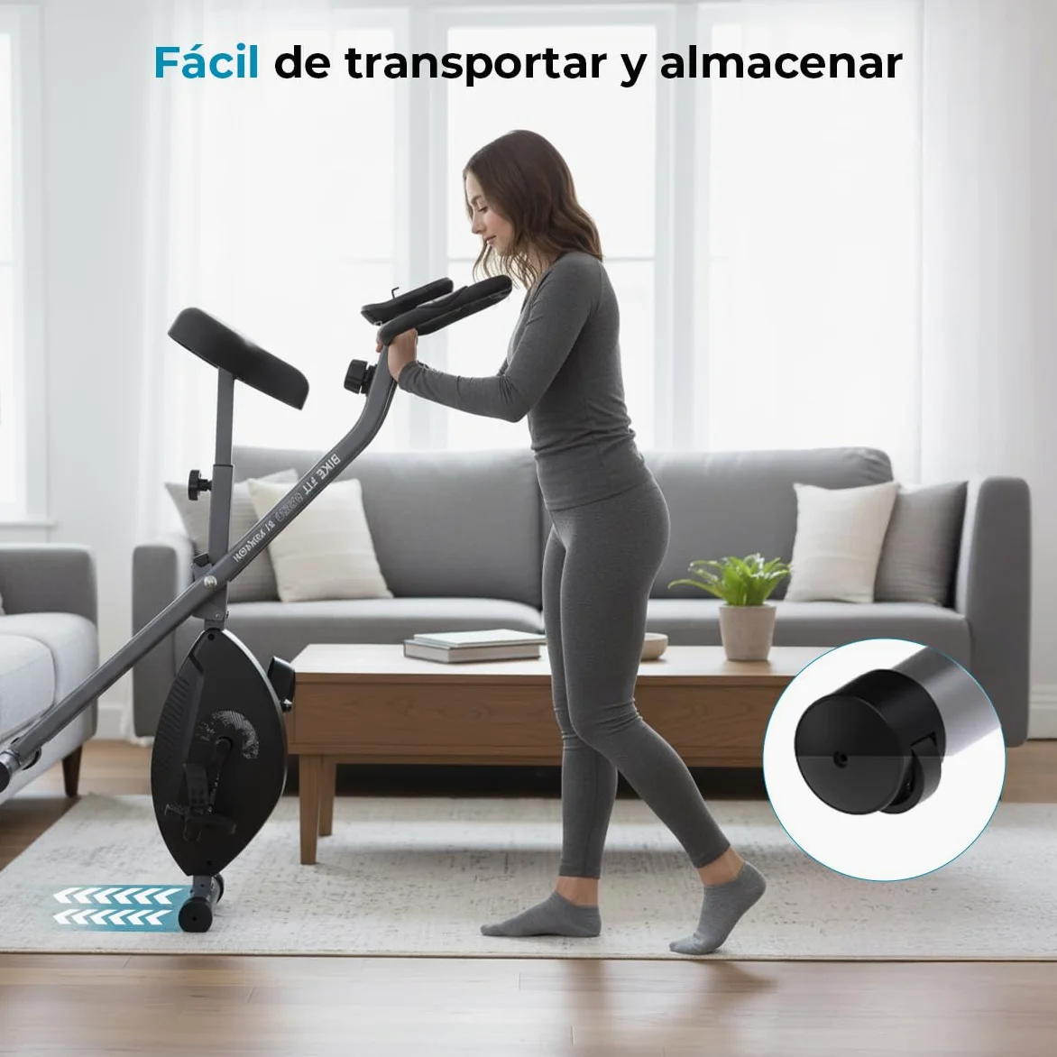 PRIXTON Bicicleta Estática Plegable Bike Fit BF150, Bicicleta de ejercicio Fitness, Resistencia magnética 1,5kg, Pulsómetro, 8 niveles, Ruedas de transporte, Manillar y Sillín Regulable, Soporte móvil
