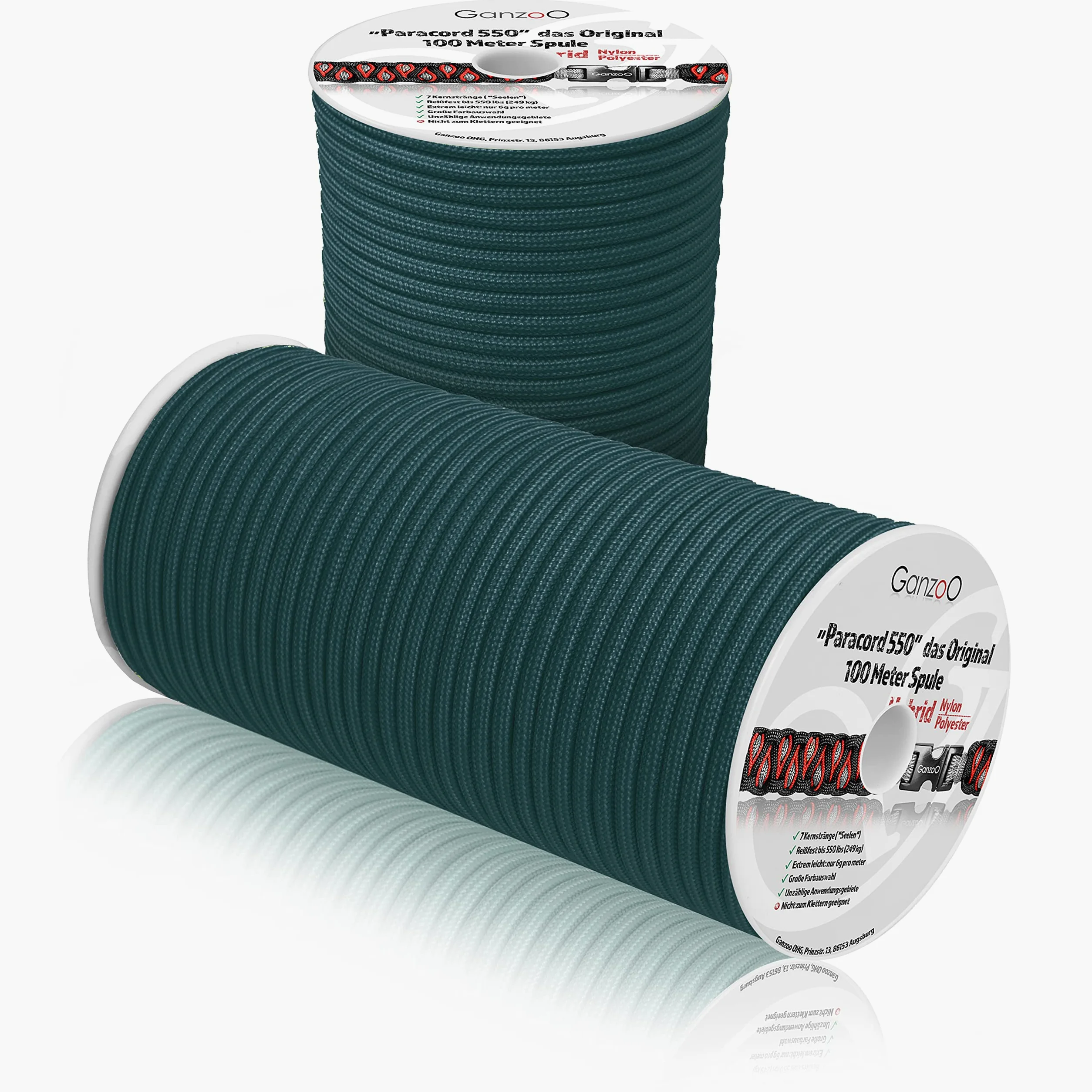 Ganzoo Cuerda Paracord 550 4 mm Tipo 3 Nylon Poliester hibrida Petrol, 100 m, Funda Trenzada 32 hebras con 7 Hilos internos, para Pulsera, Kit Supervivencia, Camping, Reparaciones y Correa de Perro