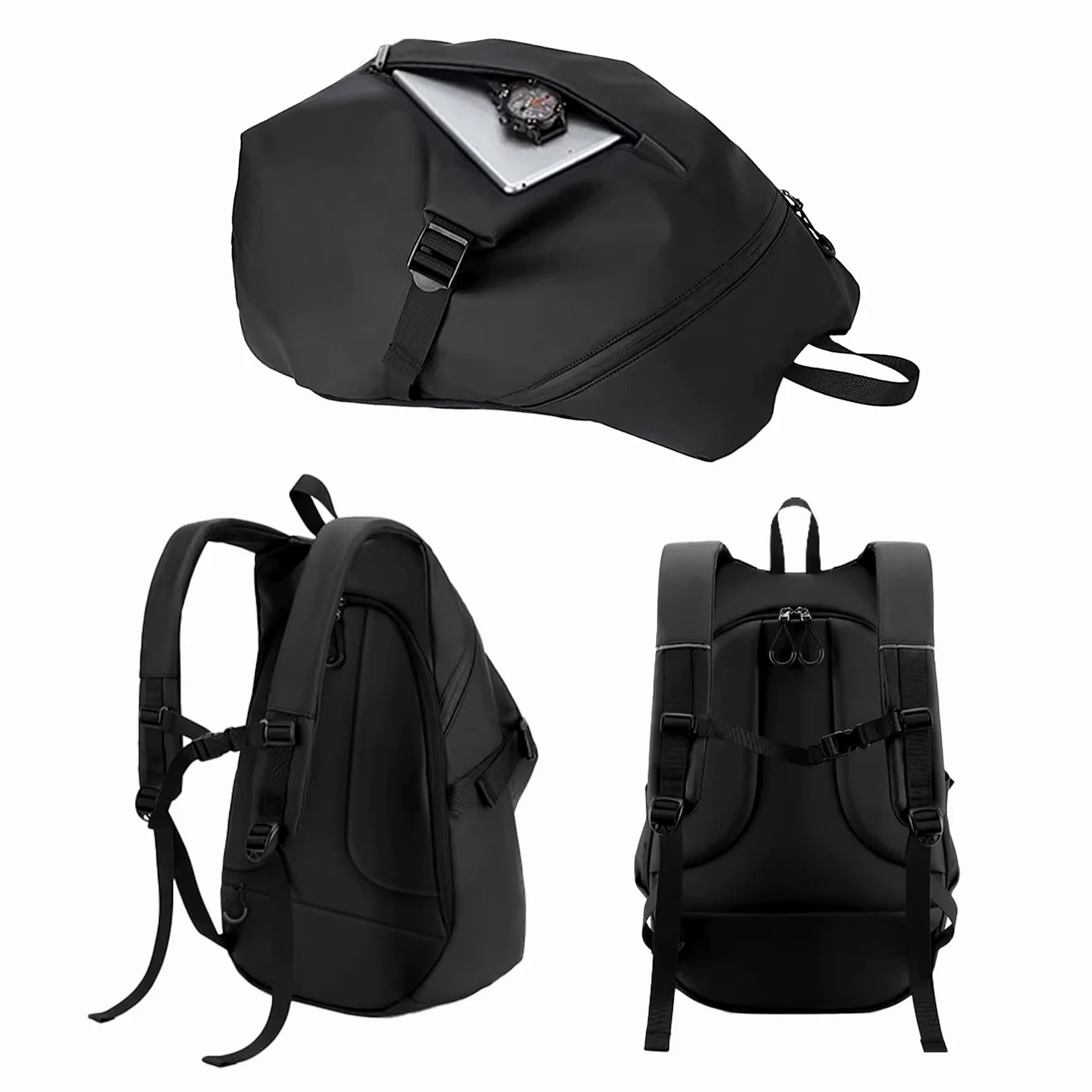 Mochila de motocicleta resistente al agua con compartimento para casco, mochila de viaje para ciclismo, mochila para laptop de negocios, mochila escolar ligera casual negra