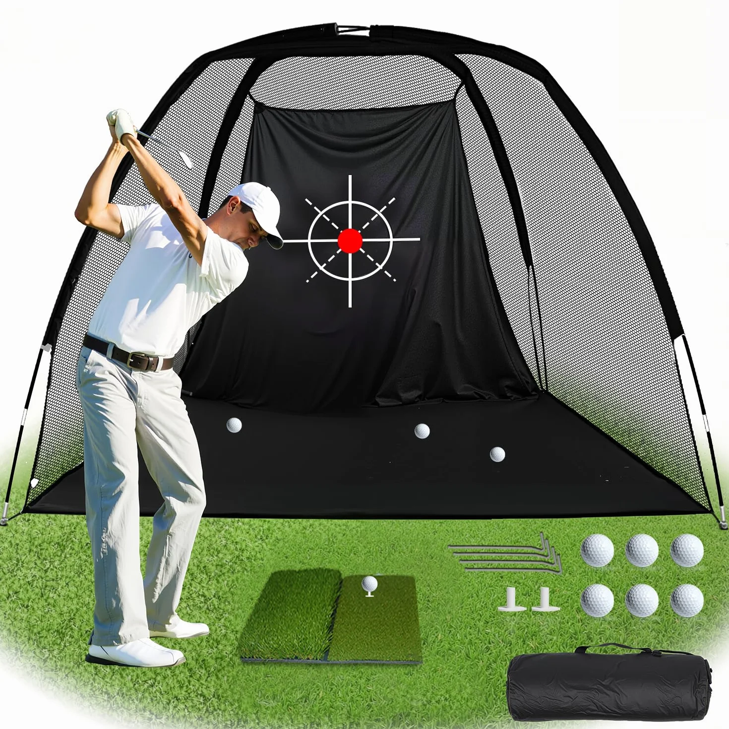 Kapler Red de práctica de golf 7x6x10 pies con bolsa de transporte