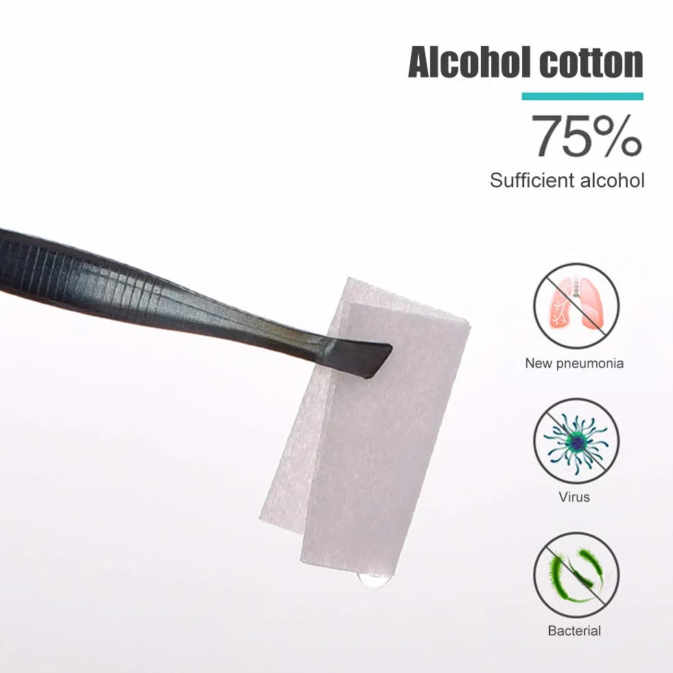 Toallitas Húmedas Desinfectantes con Alcohol 75%, Almohadilla No Tejida, Suave y Absorbente para Primeros Auxilios