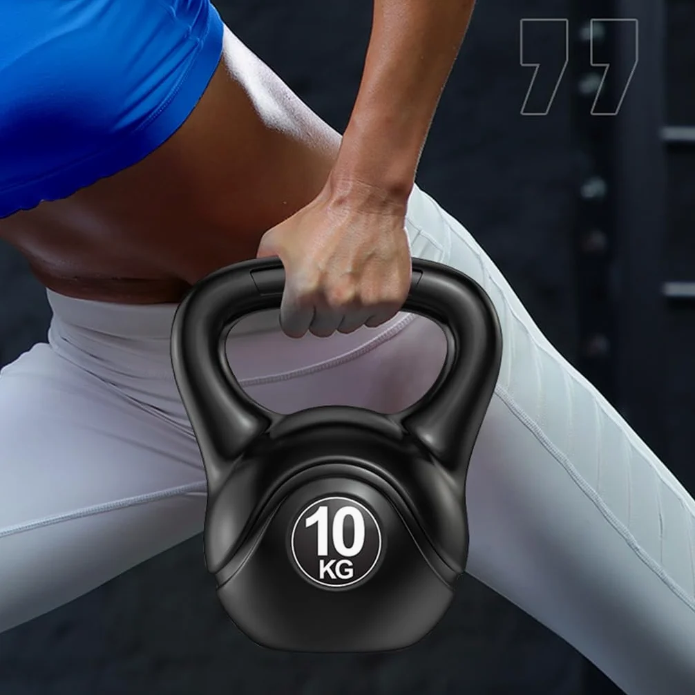 Pesa rusa, con recubrimiento en polvo con asas anchas y fondo plano pesas rusas de hierro fundido para fuerza, acondicionamiento y entrenamiento cruzado (tamaño: 10 kg)