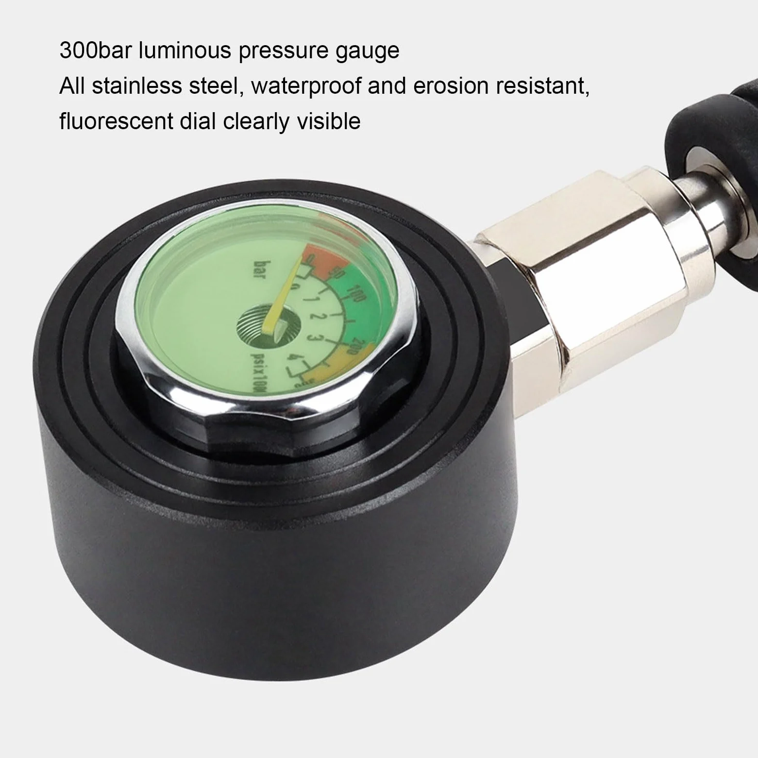 aqxreight Manómetro de Buceo, Instrumento Sumergible Profesional con Rotación de 360 ​​Grados y Pantalla Luminosa, Manguera de Fibra de Carbono y Construcción de Aleación de Aluminio, Compatible con
