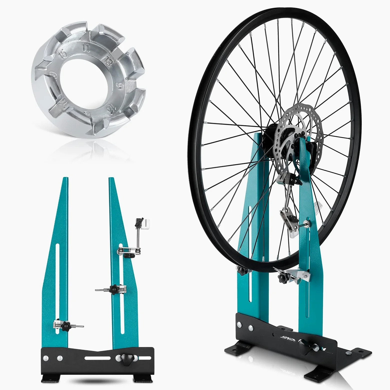 West Biking Caballete de centrado para bicicleta de 16 a 29 pulgadas, herramienta de centrado extraíble para llantas con llave de radios, herramienta de reparación para mecánicos domésticos
