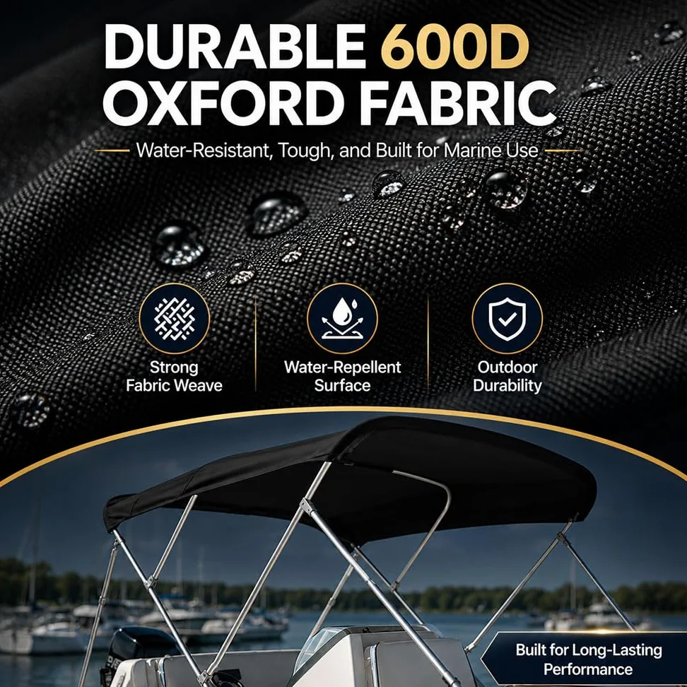 Lona Bimini para Barco, Techo de Sombra Marina para Nautique Ski Nautique 200 | Tela Oxford 600D, lona de repuesto para bimini abierto, ayuda a bloquear el sol y resistir la lluvia