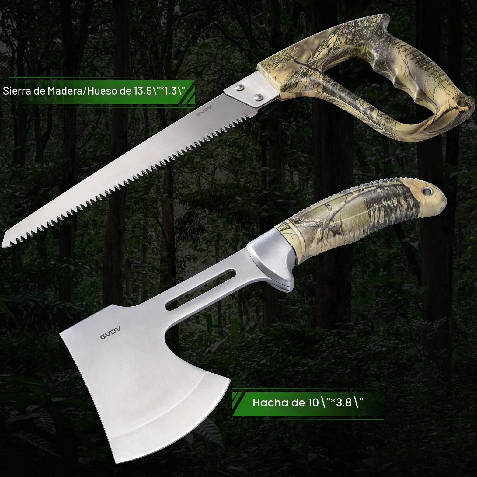 GVDV 14 Piezas Juego de Cuchillos de Caza, Cuchillo Desollador con Gancho para el Intestino, Cuchillo de Capa, Hacha, Sierra para Madera/hueso y Más
