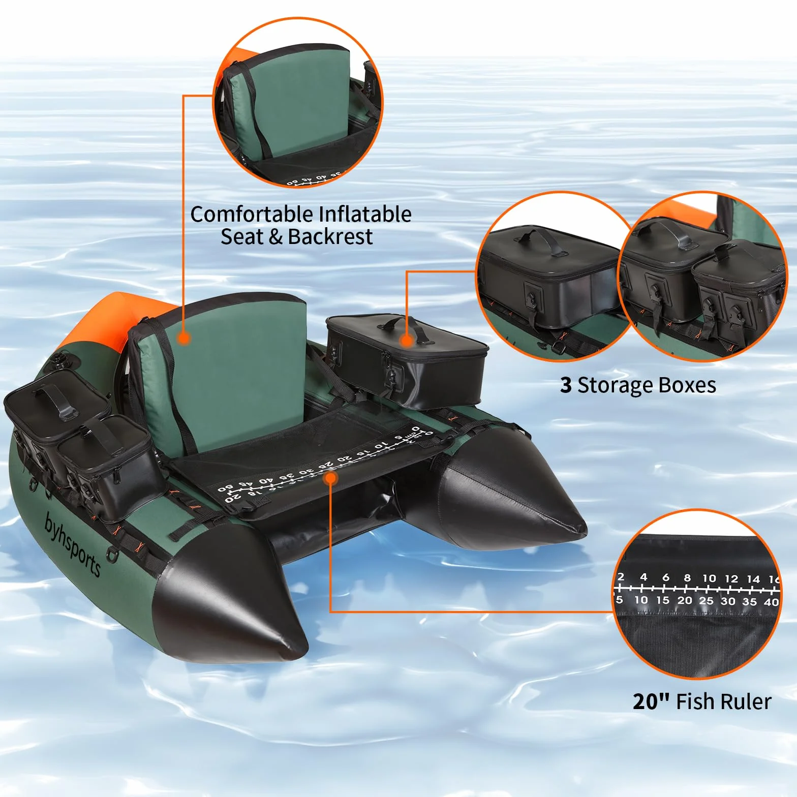 Tubo flotante profesional de pesca, Tubos flotantes para pesca, Tubo flotante inflable de pesca con capacidad de carga de 158KG, Bote pequeño, Bote pequeño con soporte para caña, Inflador