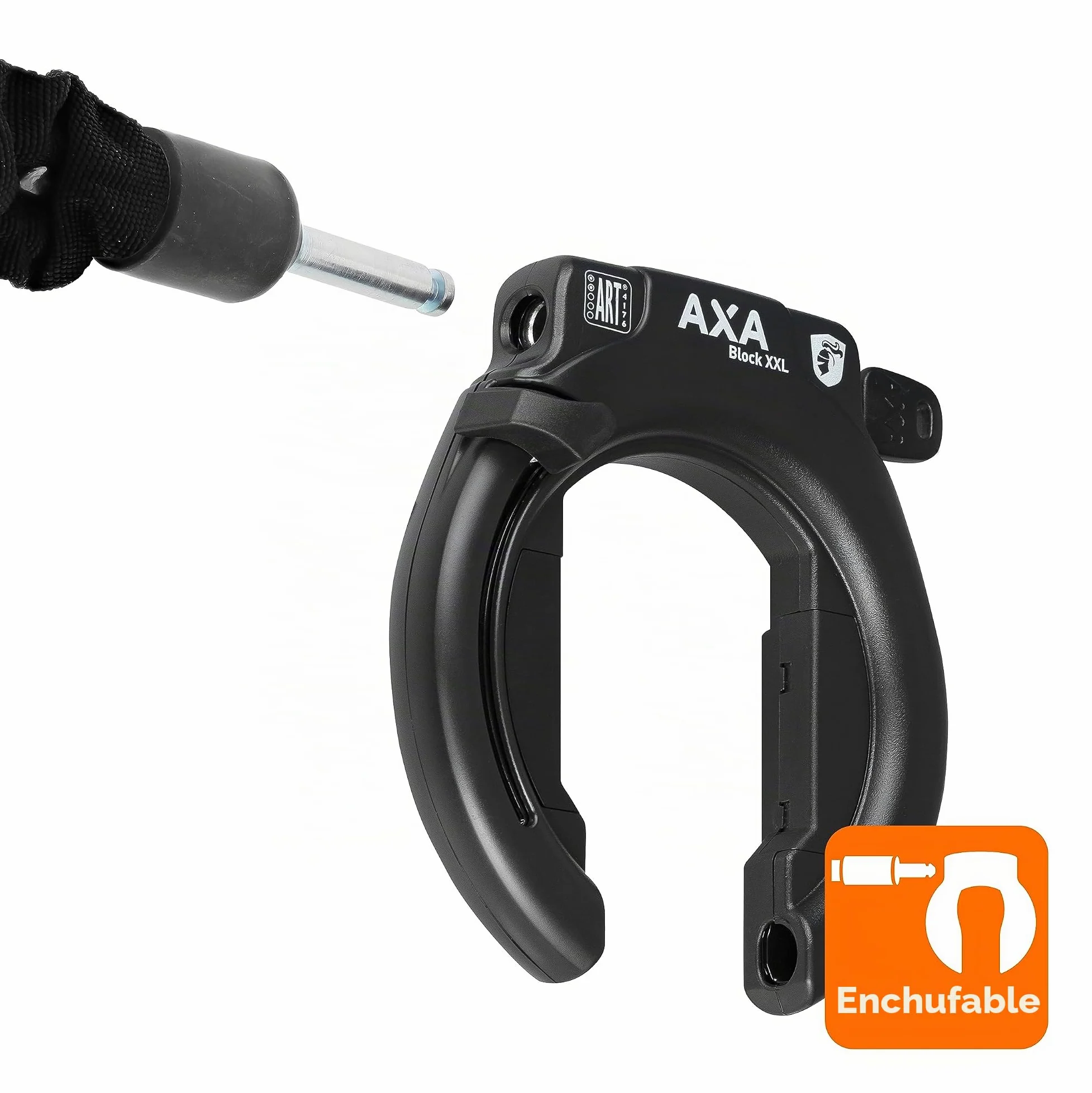 AXA Block XXL - Candado para cuadro + cadena ULC 100 con bolsa - Candado para bicicleta con cadena plug-in - Nivel de seguridad 12 - Longitud 100 cm - Llave no extraíble