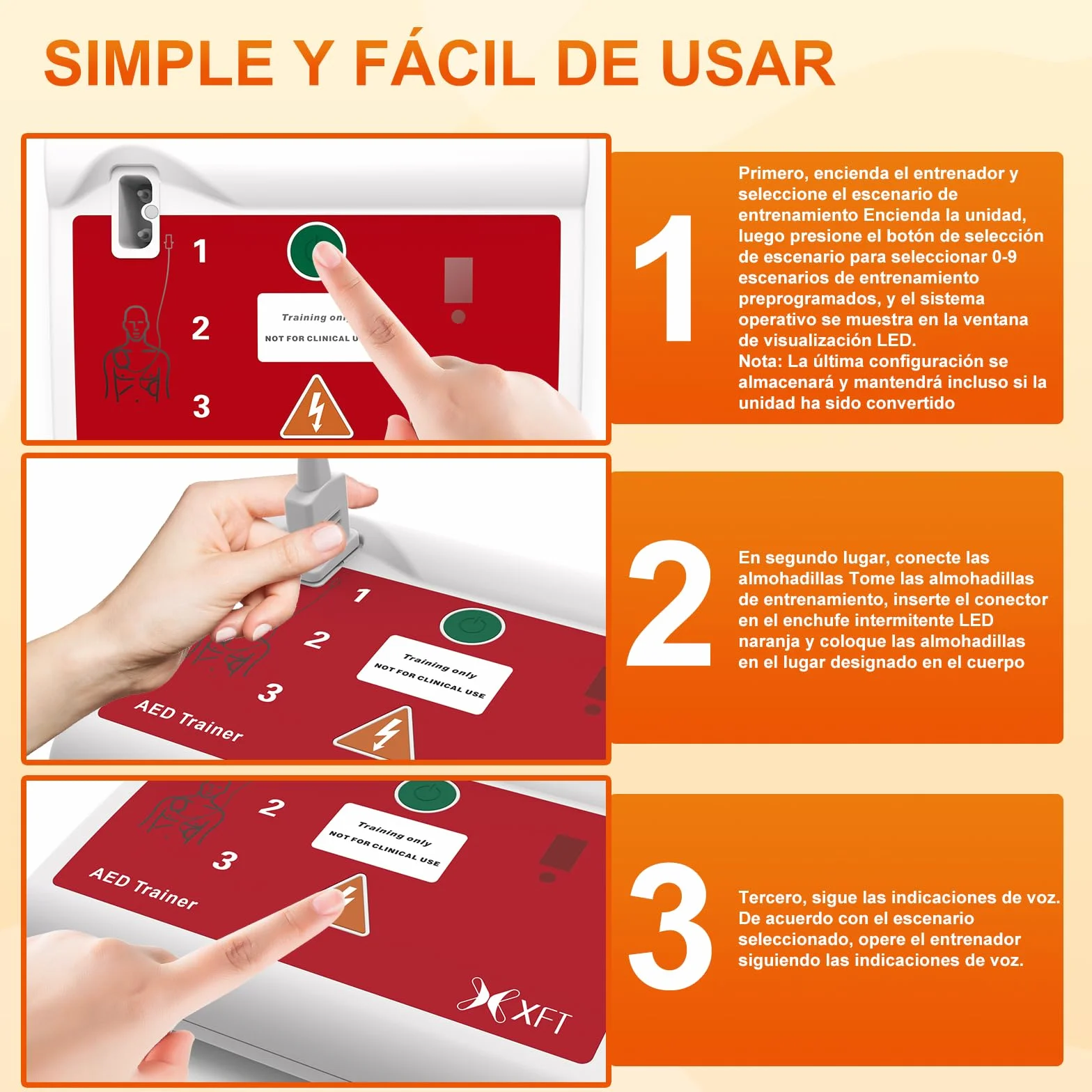 XFT-120C AED Trainer Portátil Desfibrilador de Entrenamiento Bilingüe Español Inglés Control Remoto 10 Escenarios