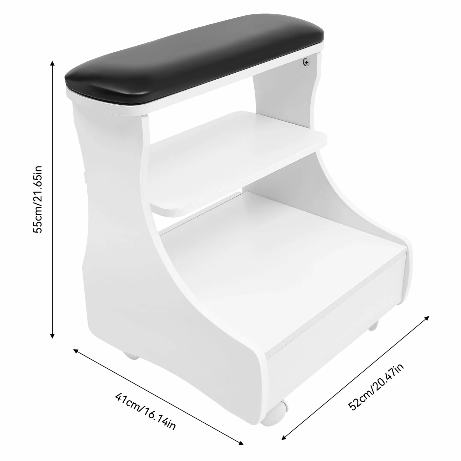 Taburete Pedicuro con Reposapiés, Mueble Rodante para Cuidado de los Pies, Bandeja y Almacenamiento, Negro