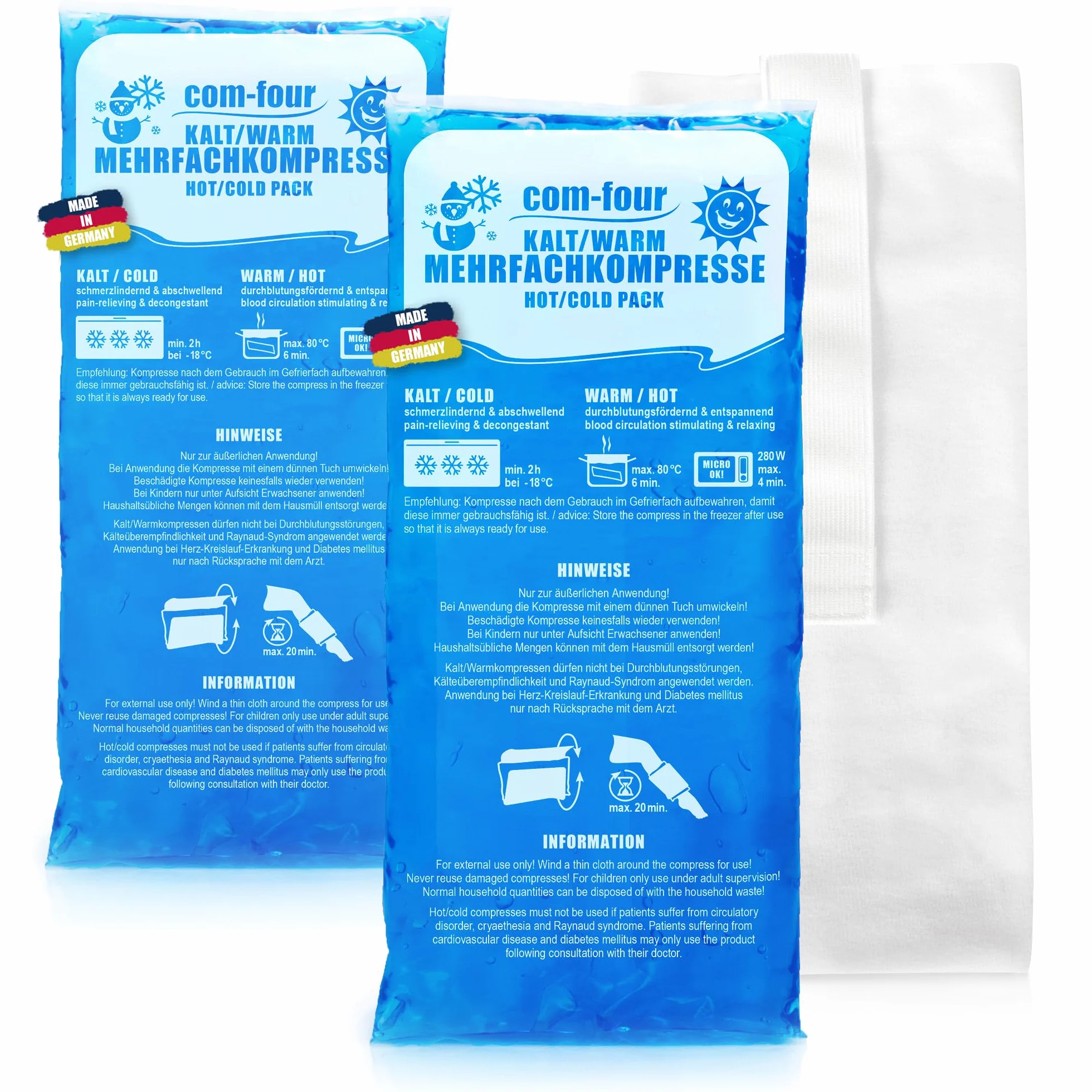Com-four compresas múltiples grandes con funda polar reutilizable, compresas frías y calientes gel cool pack - Made in Germany