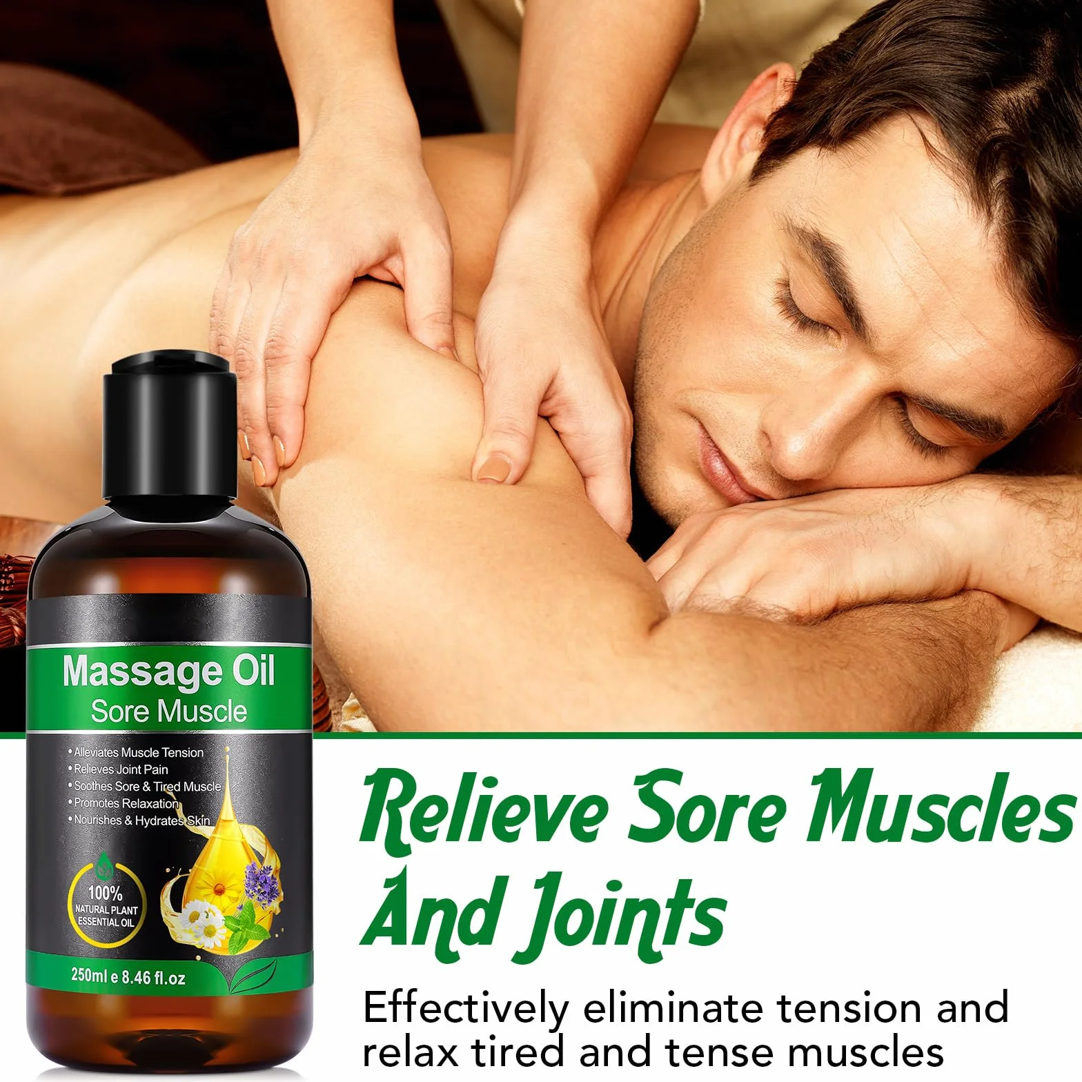 Aceite de Masaje Corporal Hidratante Lavanda y Menta para Aliviar Dolor Muscular 250ML