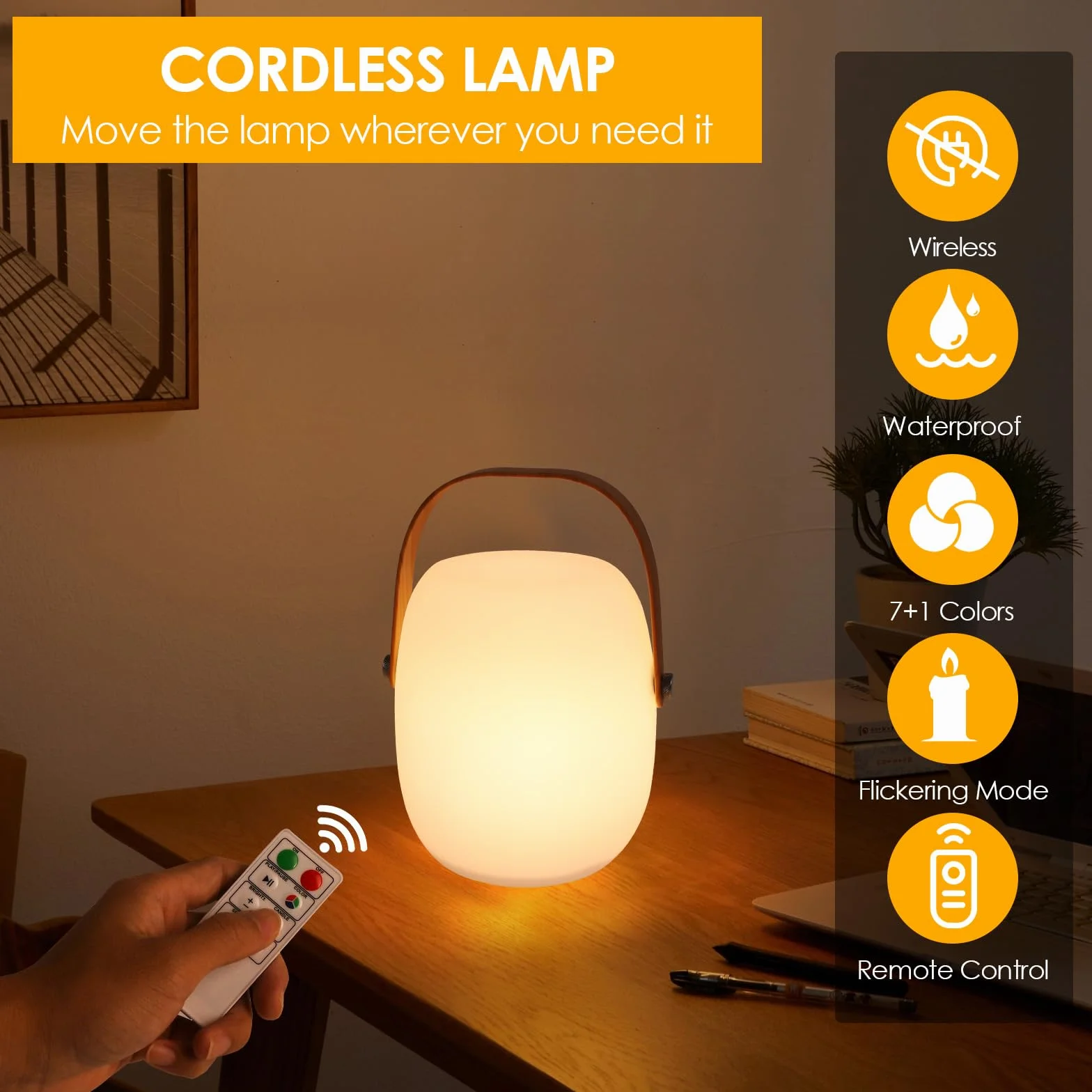ZWOOS Lampara de Mesa Recargable LED RGB Inalambrica IP54 con Control Remoto