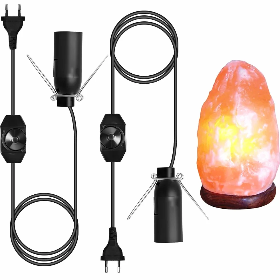Cable para lámpara de sal con enchufe europeo e interruptor, 2 Piezas, E14, 1,5 m, 15W, 220-240V, Negro