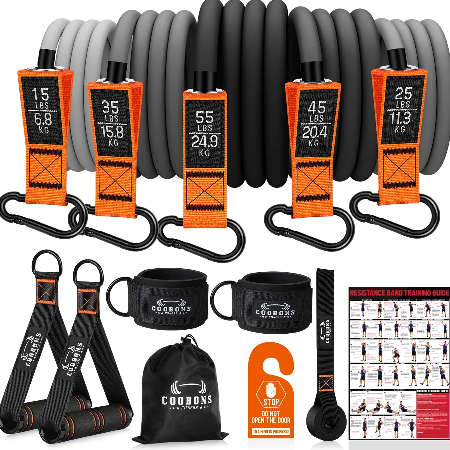 Juego de bandas de resistencia – Bandas de entrenamiento para hombres y mujeres, bandas de ejercicio con asa, anclaje de puerta, correas de tobillo para piernas, bandas elásticas para terapia física, fitness en casa, equipo de entrenamiento de fuerza