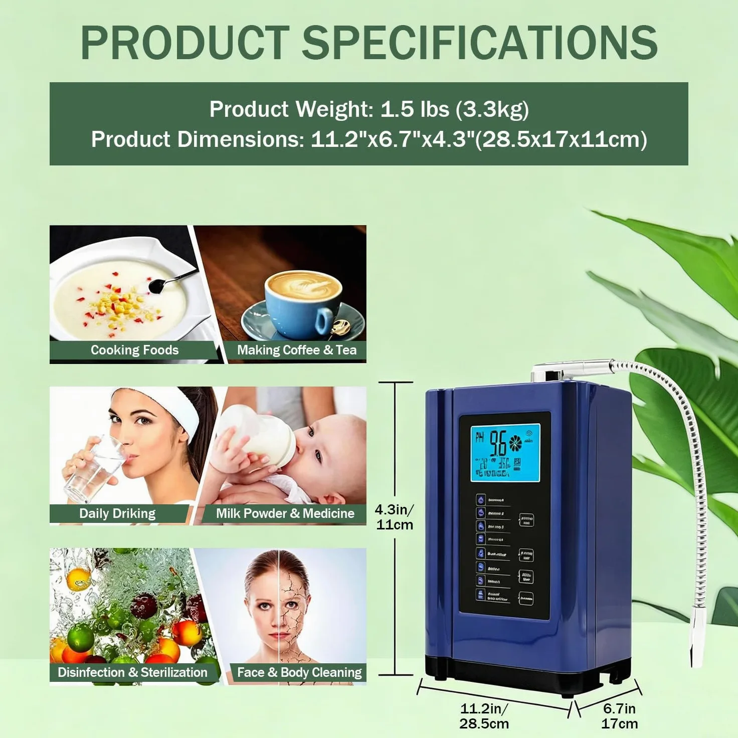 Máquina ionizadora de Agua alcalina, con Filtro Incorporado, Capacidad de 8000 L por Filtro, Produce Agua con pH de 3.5 a 10.5, hasta -500 mV ORP, 7 configuraciones de Agua White