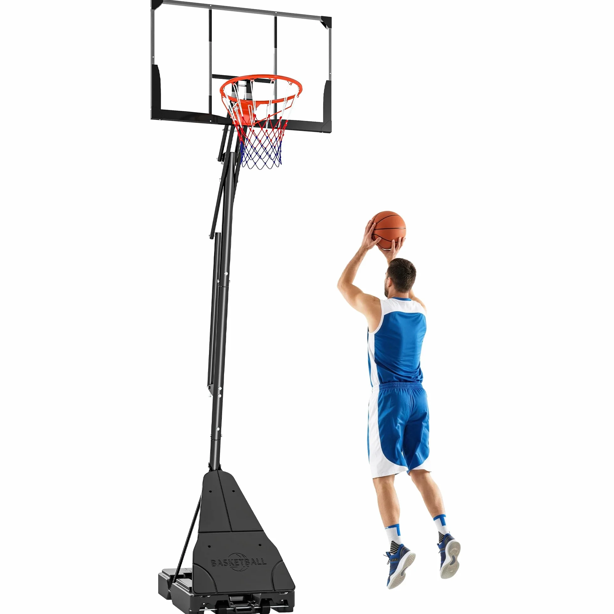 SPORTNOW Canasta de Baloncesto Exterior, Altura Ajustable 245-305 cm, Portátil con Ruedas, Base Rellenable, Tablero Irrompible