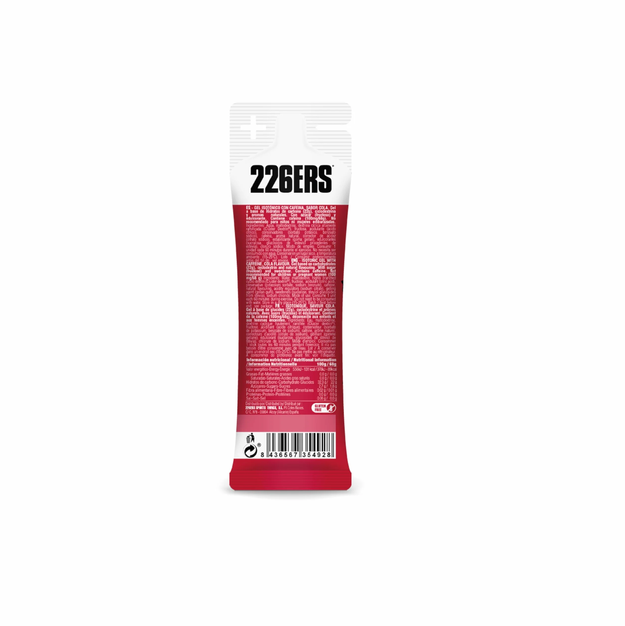 226ERS Isotonic Gel Energético Deportistas Carbohidratos Cafeína Stevia Cola 1 Gel
