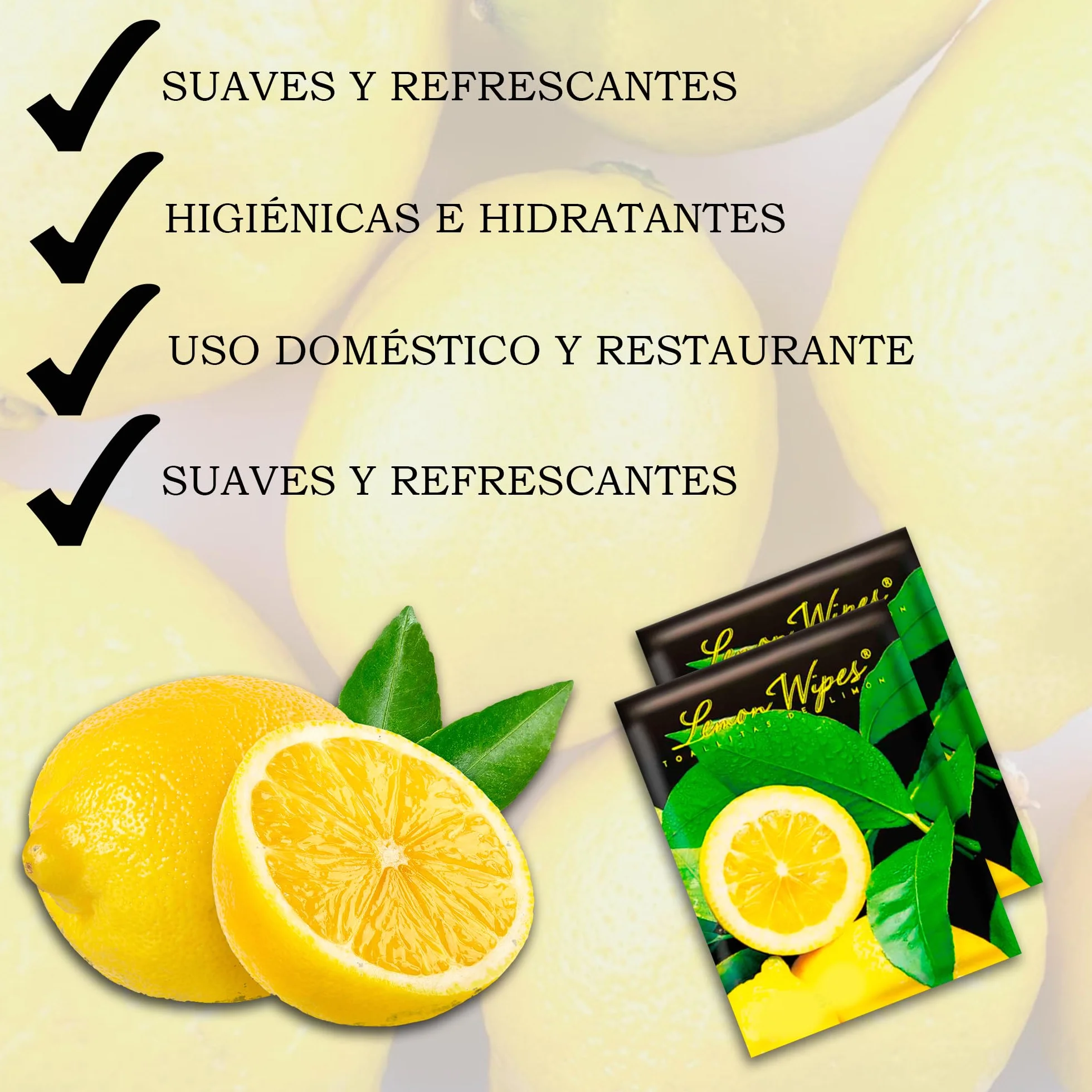 Toallitas limón para manos Pack 100 - Elimina olores de marisco, pescado, carne - Sobres individuales