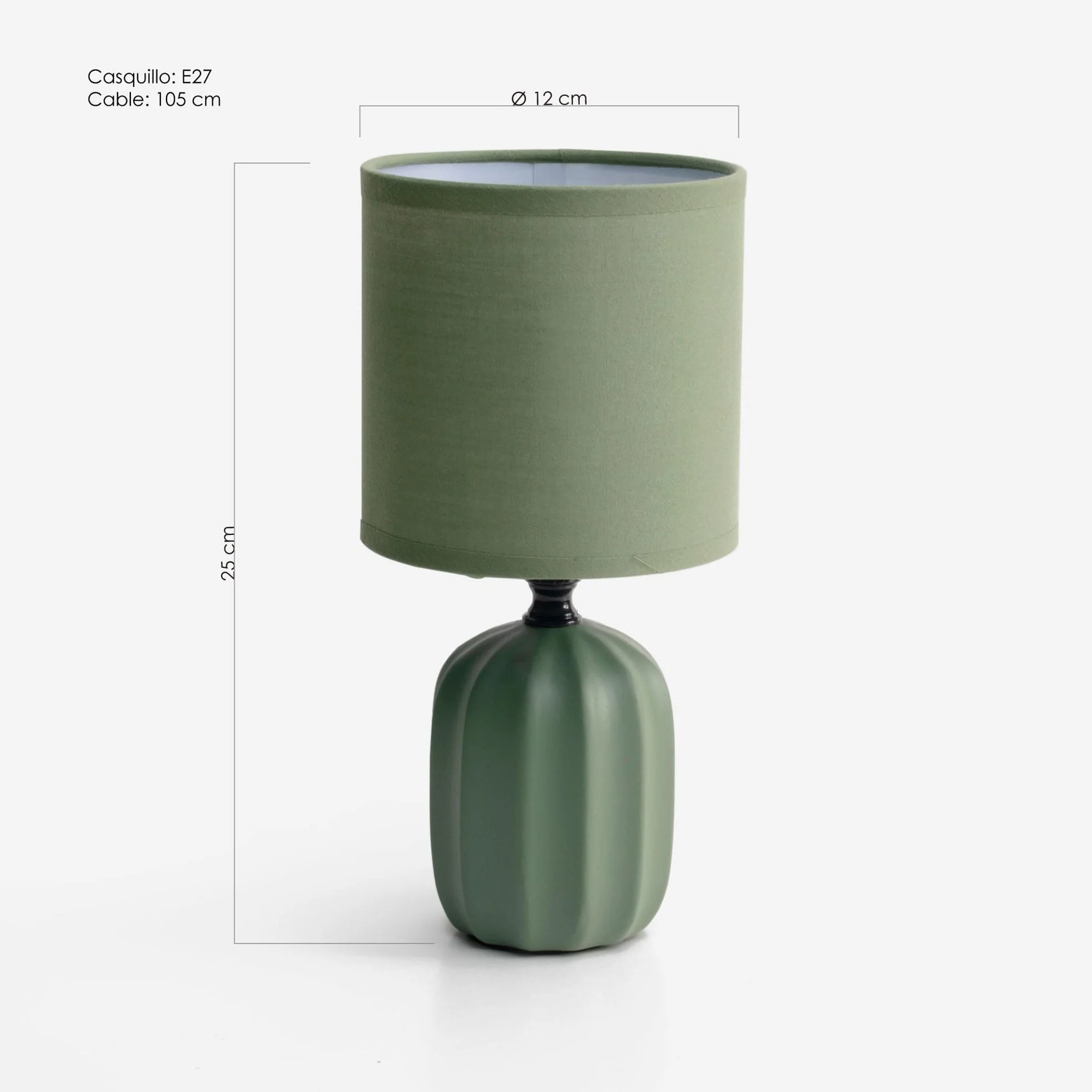 Lámpara de Mesa de Cerámica y Tela Verde Ø 12x25 cm Iluminación Hogar Decoración Dormitorio Salón