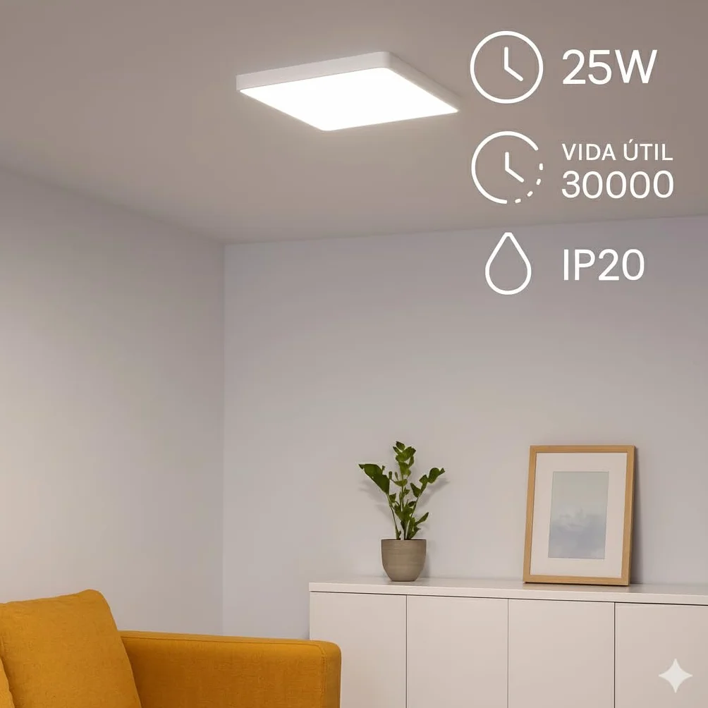 Ledme Panel de Superficie Serie Slim Cuadrado 25W 2500lm Luz Cálida 3000k IP20 Lámpara de techo