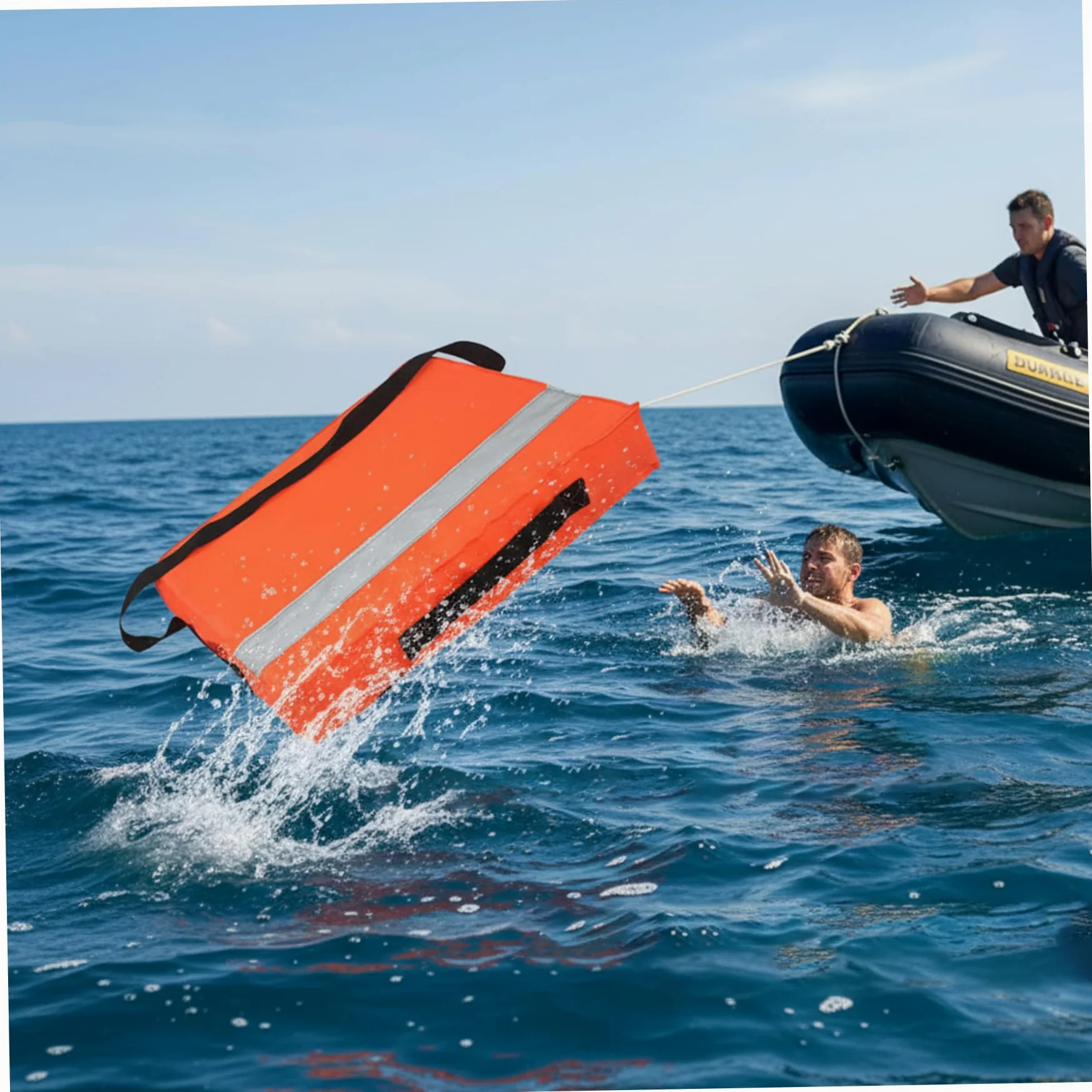 Cojín flotante para embarcaciones dispositivo de flotación arrojadizo cojín naranja de alta visibilidad para embarcaciones con tiras reflectantes y correa de transporte para emergencias piscina 35x45x