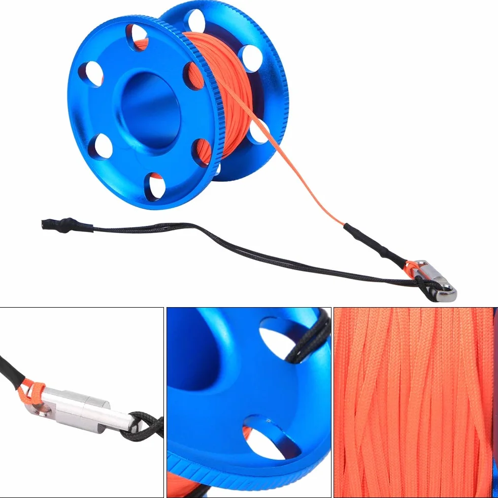 SUNGOOYUE Carrete de Buceo Multiusos, Línea Naranja Fluorescente, Carrete de Carrete de Dedo para Buceo con Clip de Doble Extremo para Actividades de Buceo Técnico en Cuevas