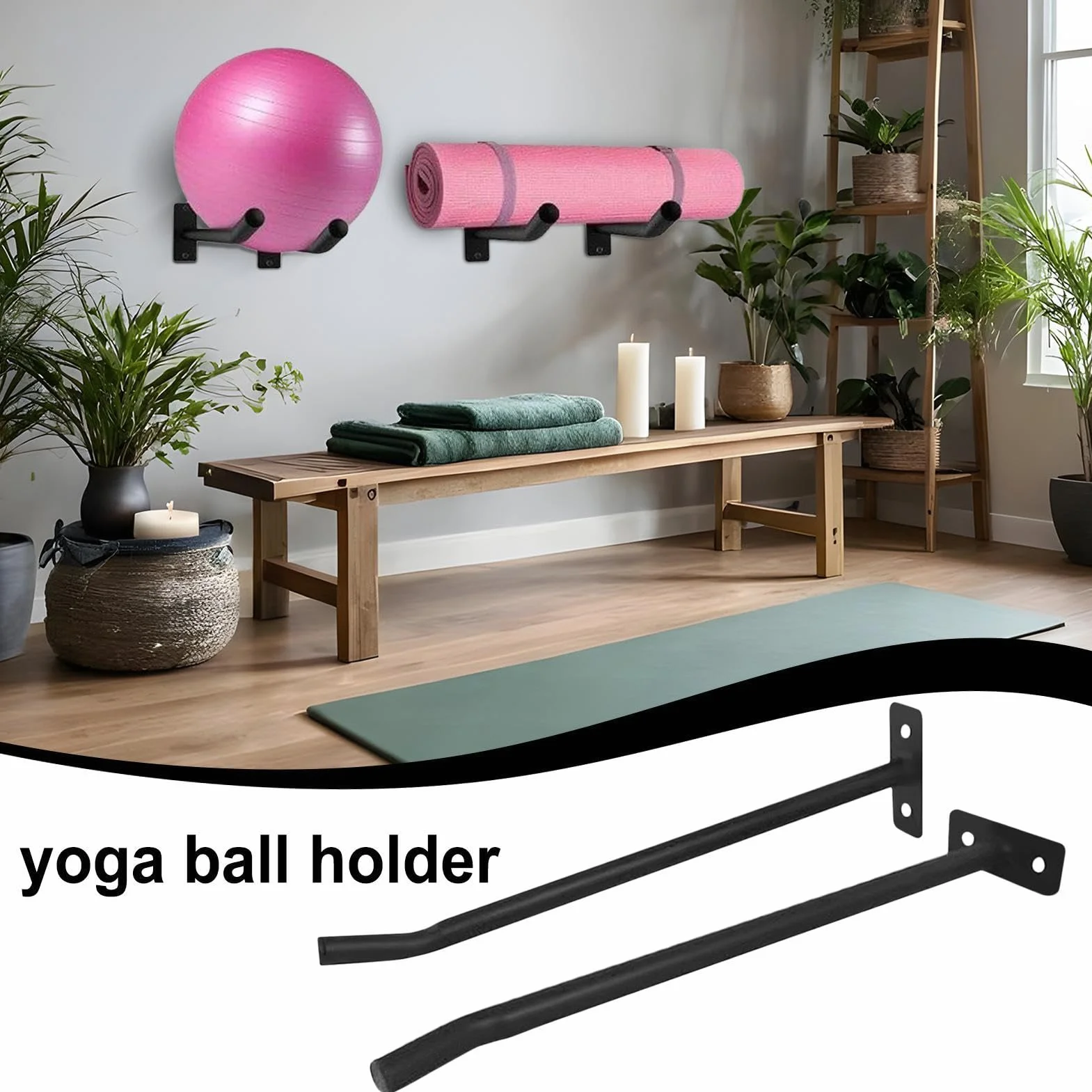 Montaje de pared de bola de ejercicio | Monta de pared de soporte de pelota de 2x, accesorios de gimnasia para el hogar de servicio pesado, organizador de almacenamiento de equipos de fitness para gim