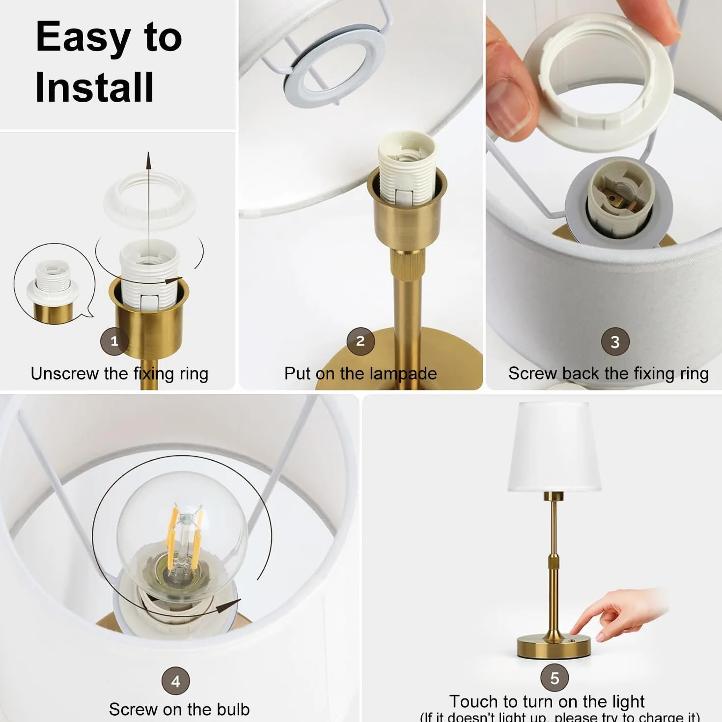 Lámpara de Mesa LED Inalámbrica Recargable con USB-C, 5200mAh, Ajustable en Altura, Toque, para Dormitorio Sala de Estar
