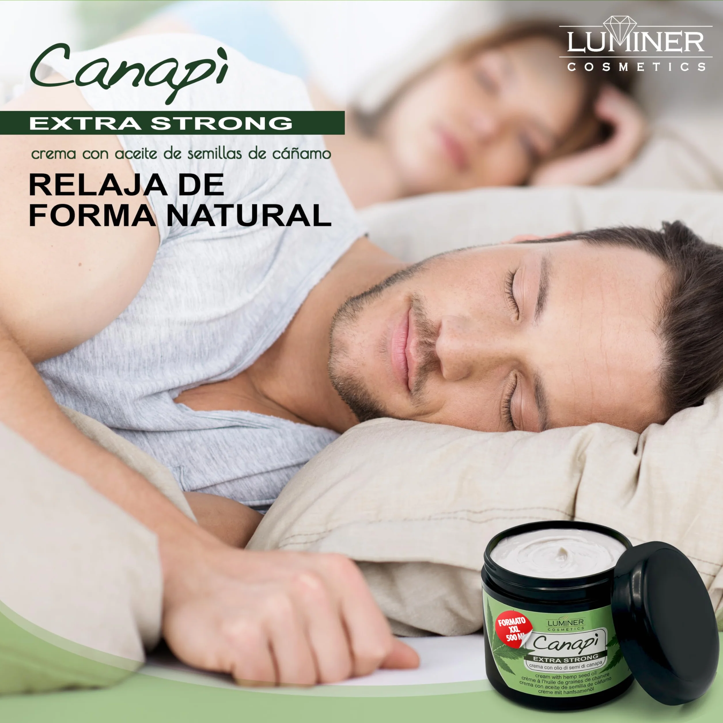 Luminer Crema de aceite de semillas de Cáñamo 500 ml Gel de masaje con árnica y harpagofito