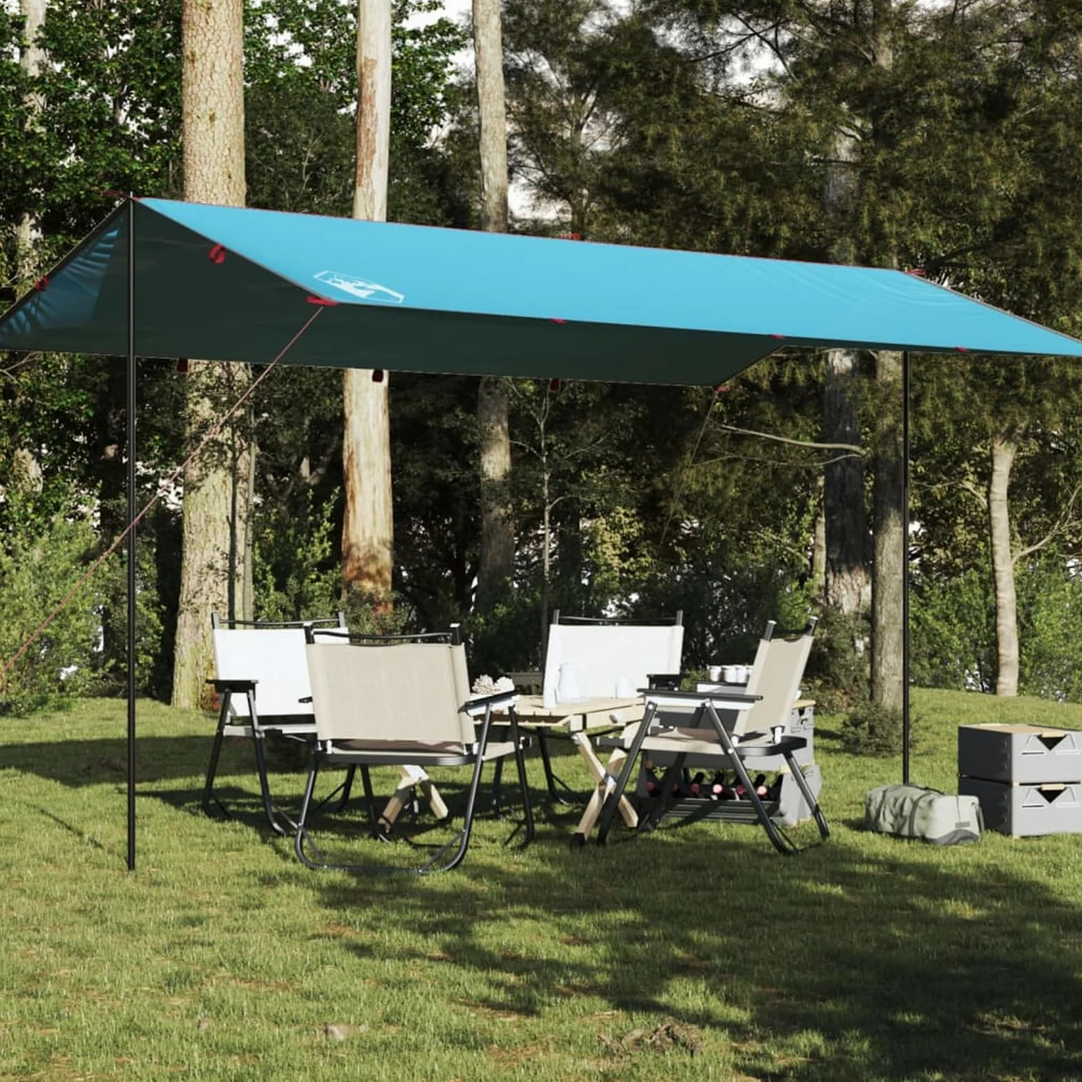 IKAYAA Toldo Camping 500 x 294 cm Impermeable, Ultraligero y Portátil Toldo de Refugio, Tienda de Campaña Tarp, Protección UV, Anti Desgarro, Tarp para Picnic Pesca Camping Senderismo Azul