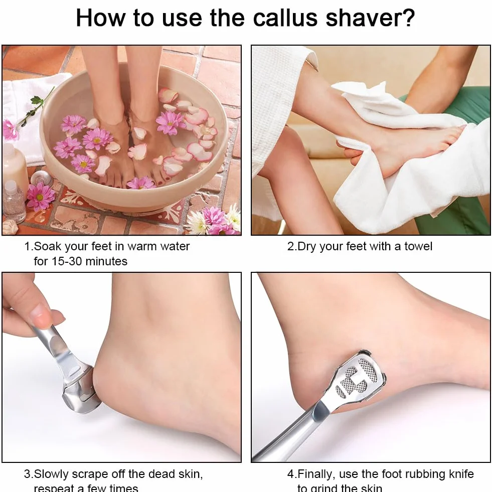 URAQT Eliminador de Callos Raspador de Pies Acero Inoxidable 10 Cuchillas