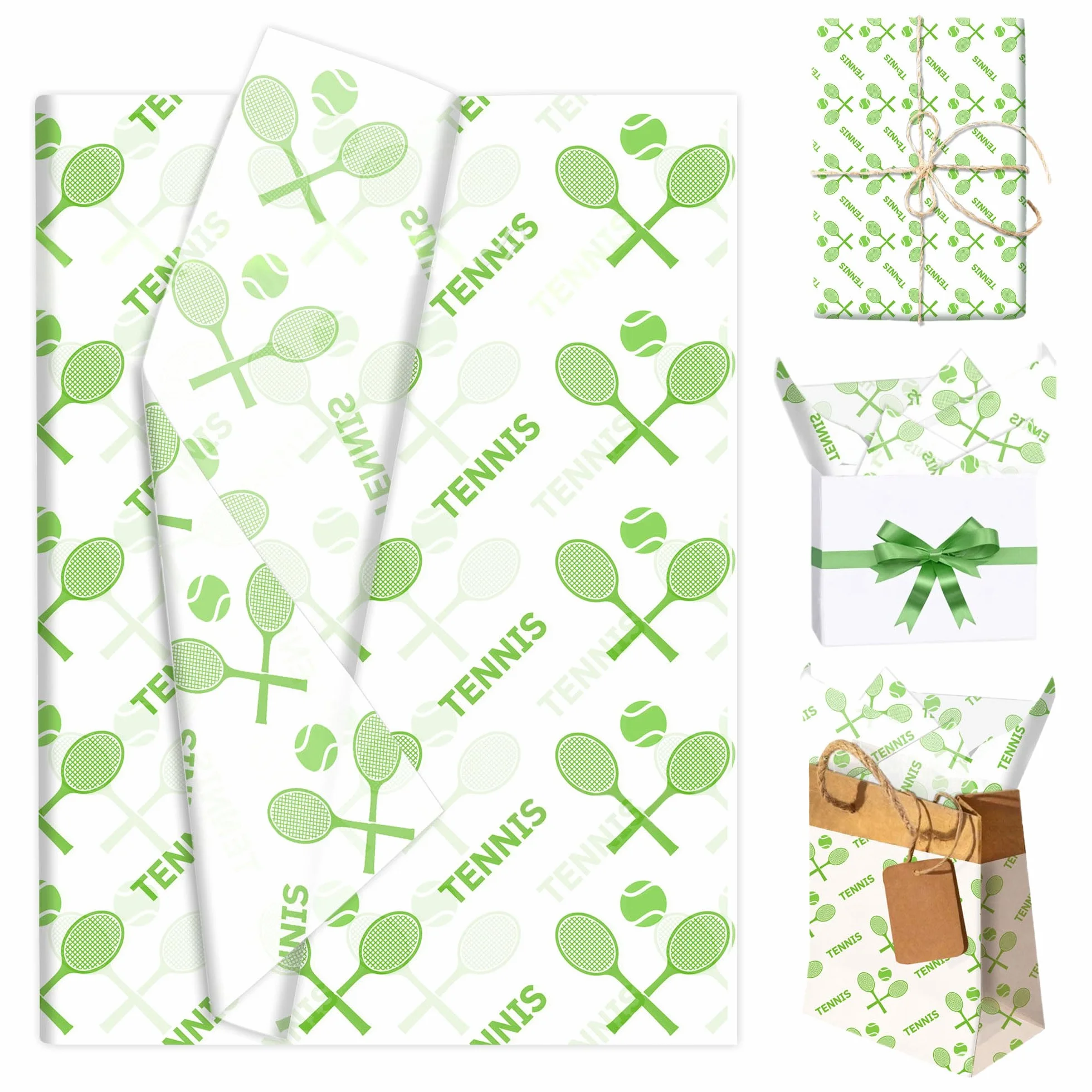 Roaring Good Time papel de envoltorio tenis papel de regalo tenis impresión deportiva paquetes envoltorio deportivo regalos papel artístico pelotas tenis para cumpleaños celebraciones deportivas