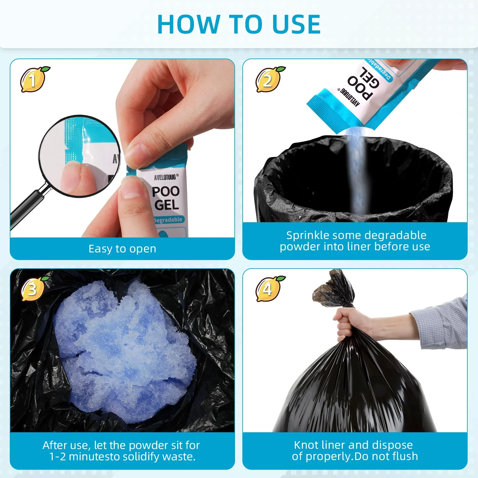 Gel absorbente de inodoro portátil, paquete de 100 unidades de gel para inodoro de camping, residuos sólidos y orina, gel ecológico para recreación al aire libre, senderismo, tratamiento desodorizante