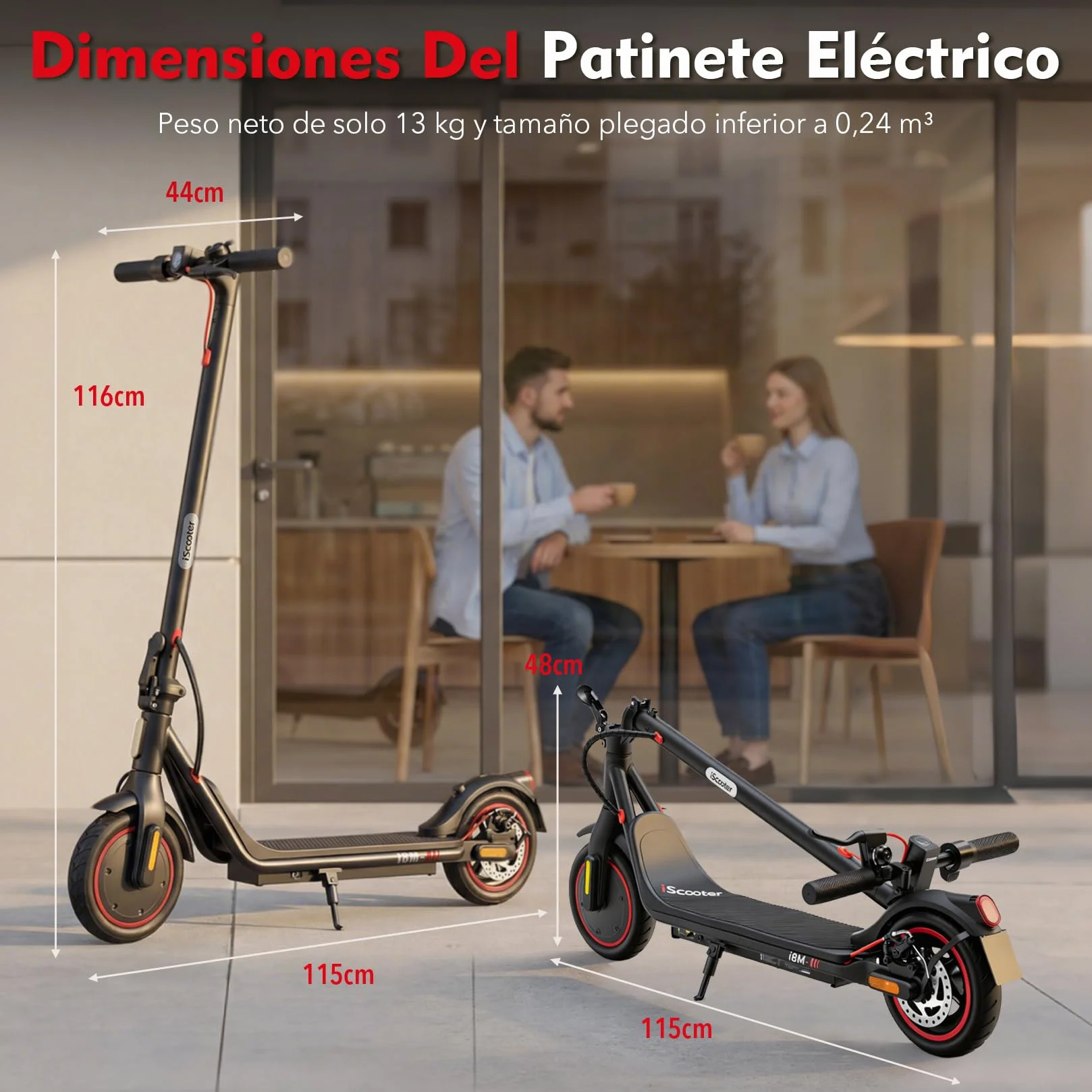 iScooter 8.5" Patinete Eléctrico Adultos Homologado DGT, 500W Motor, Autonomía De 20-25 KM, Máxima 25KM/H, Timbre, App, Frenado Doble, Plegable, Carga 120 KG, 13 KG