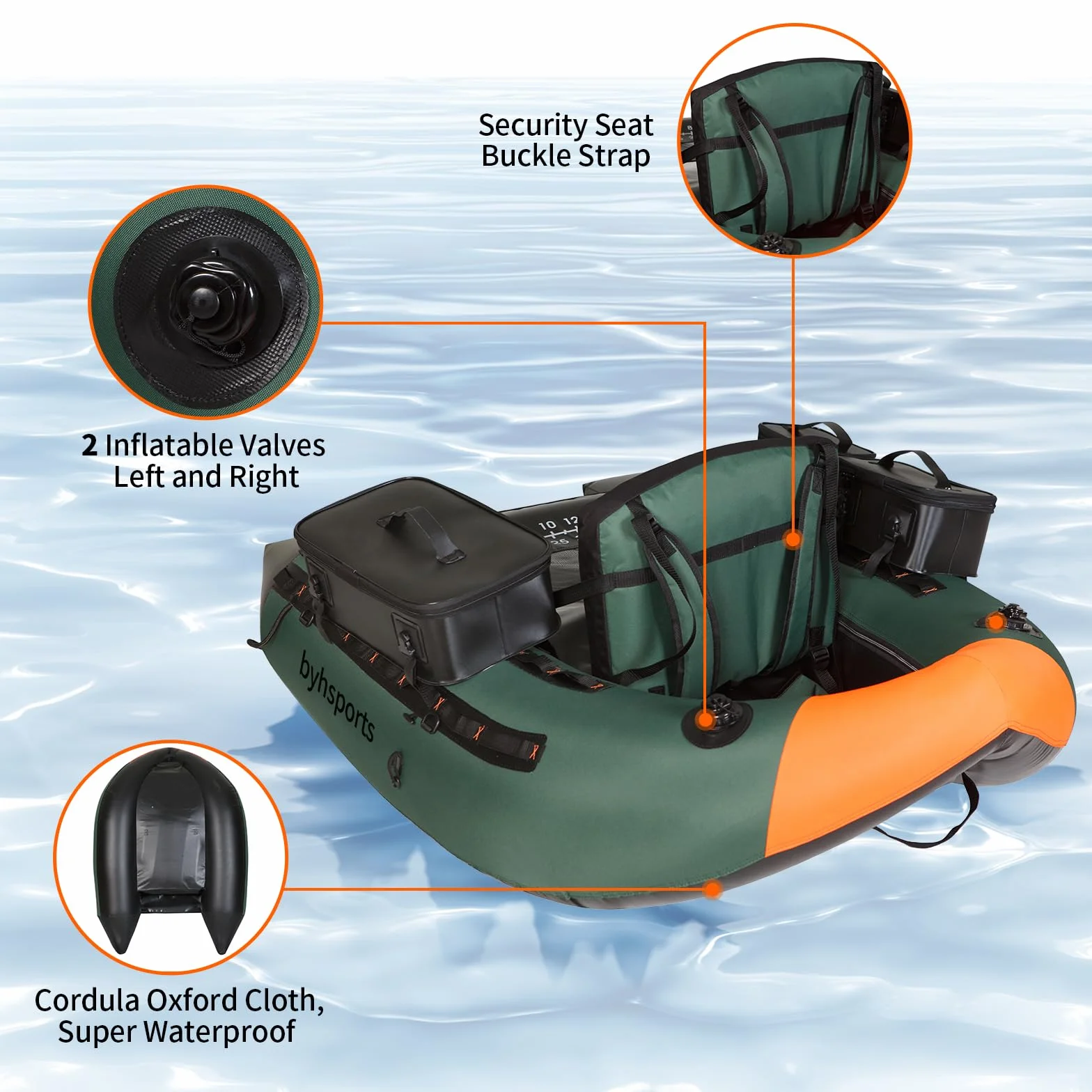 Tubo flotante profesional de pesca, Tubos flotantes para pesca, Tubo flotante inflable de pesca con capacidad de carga de 158KG, Bote pequeño, Bote pequeño con soporte para caña, Inflador