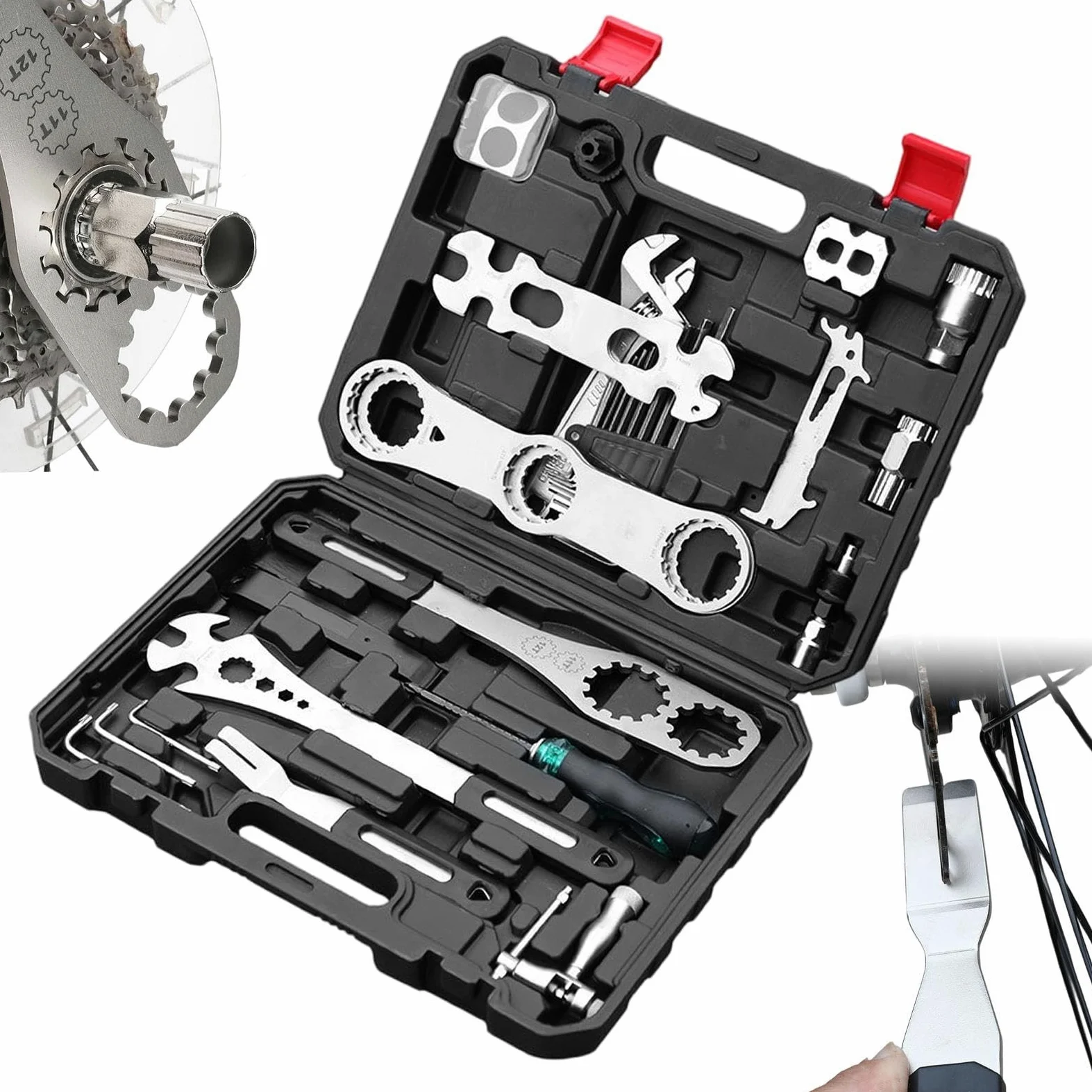 Kit de herramientas de reparación para bicicletas Llave Con Estuche De | Kit Reparación Bicicleta Carretera para cadena, freno, neumático, sillín, y para en casa, taller y
