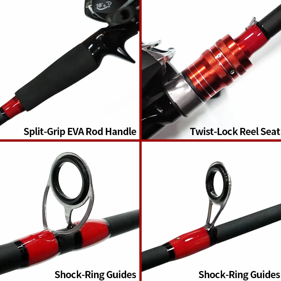Kilitn Combo de caña de Pescar y Carrete, Carrete de Cebo Combinado de baitcasting, 1,8M 2,1M Varilla de Fibra de Carbono Envuelta en Fibra de Vidrio Duradera de 2 Piezas con Mango cómodo de EVA