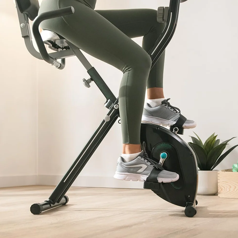 Cecotec Bicicleta Estática Plegable DrumFit X-Bike Neo Ultra. Sillín Confort con Respaldo, Volante de Inercia 1,5kg, 8 Niveles, Plegado Fácil y Compacto, Pantalla LCD, Soporte Dispositivos, Pulsómetro