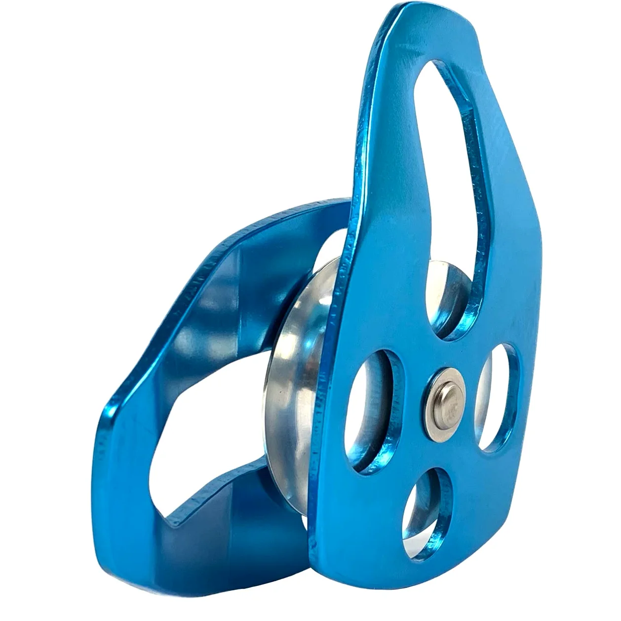Polea de cuerda de aluminio de 30 kN con placa oscilante, certificado CE/UIAA, polea individual (azul) - Cuerda de 5/8 pulgadas