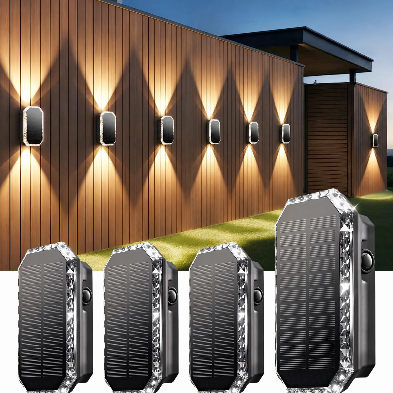 Aplique Solar Exterior Pared IP65 4 Piezas 3000K/4000K/6500K Luz Solar Pared