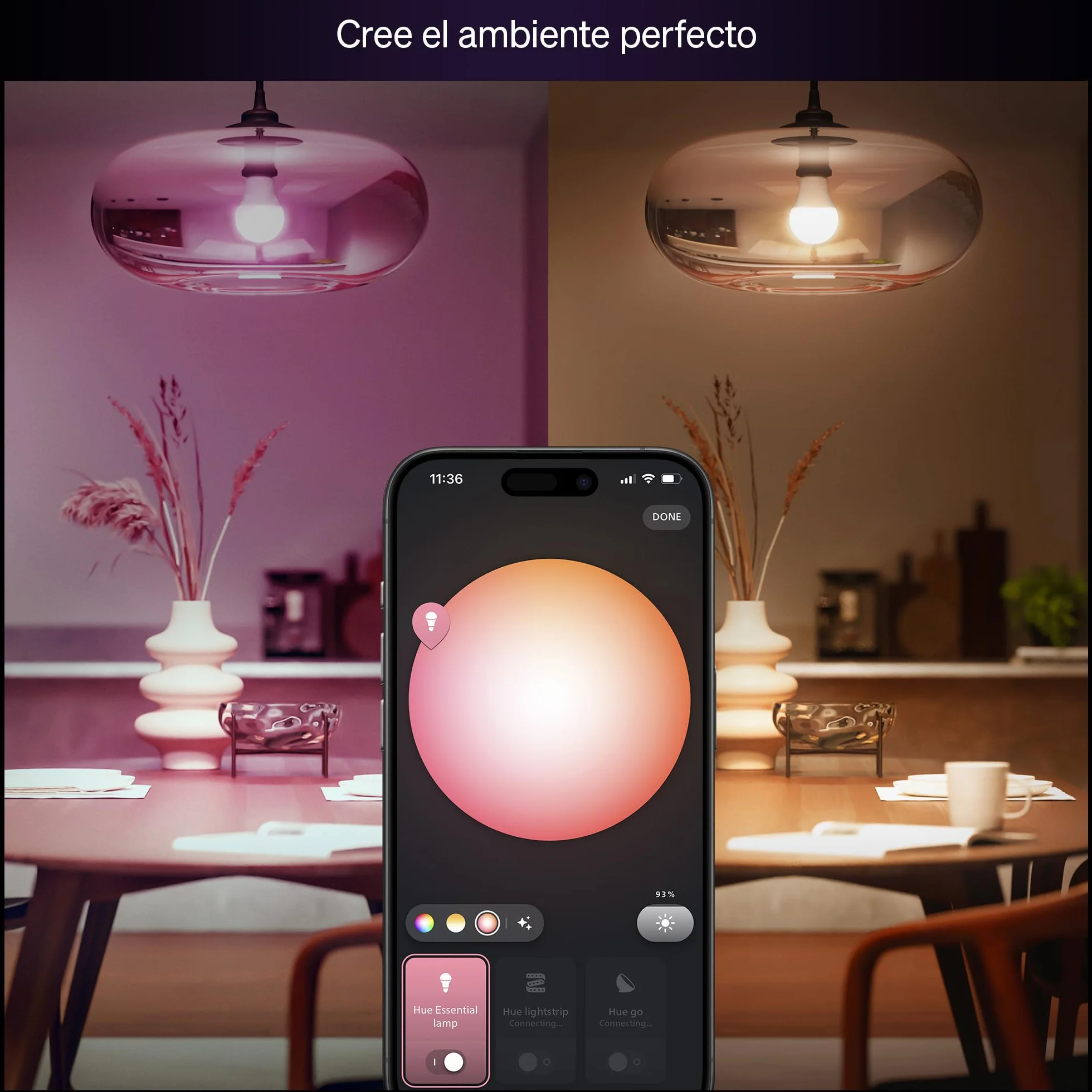 Philips Hue Essential Bombilla LED Inteligente A60 Smart E27 8W 2200-6500K 806lm regulable