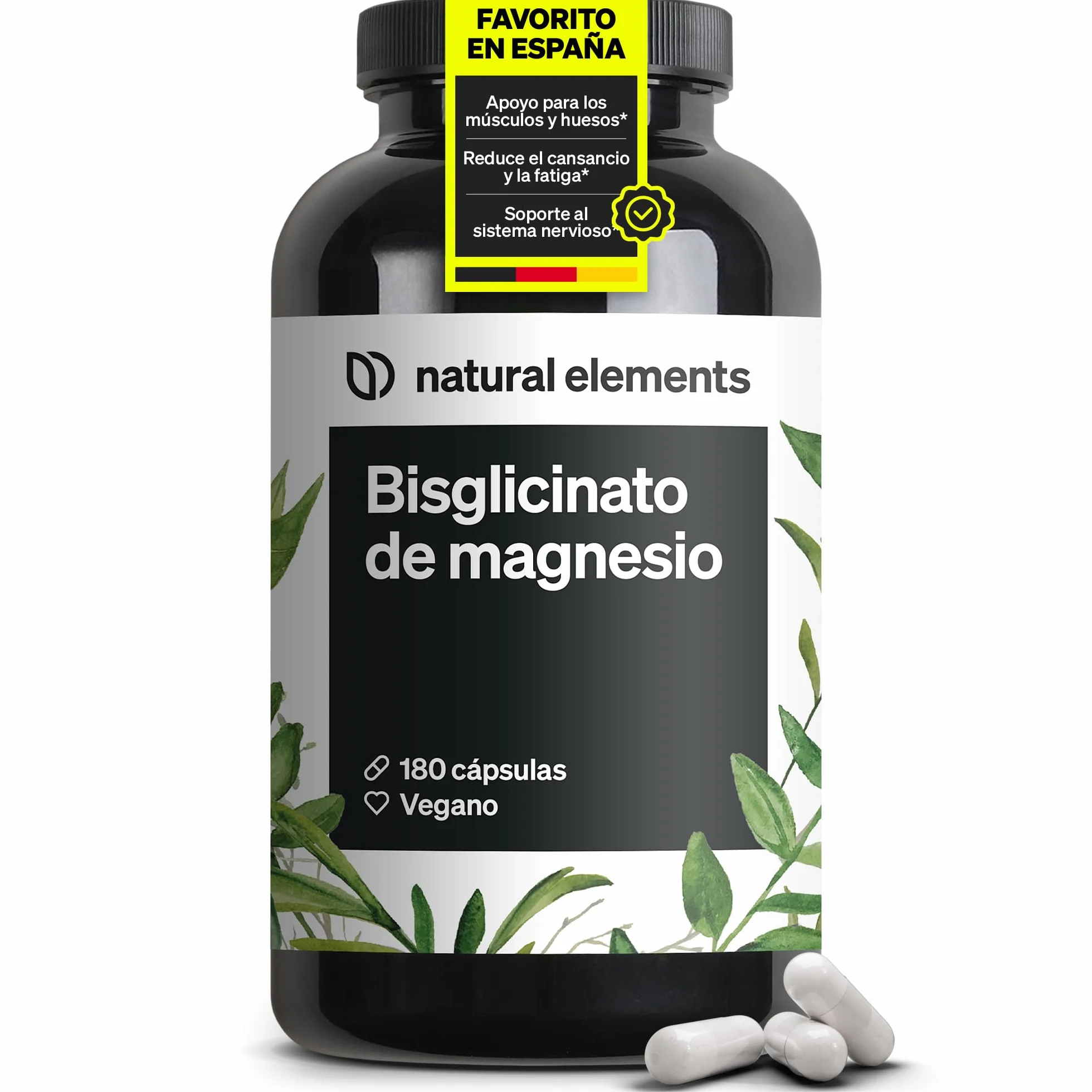 Glicinato de magnesio 300 mg magnesio elemental 180 cápsulas quelado vegano alta dosificación
