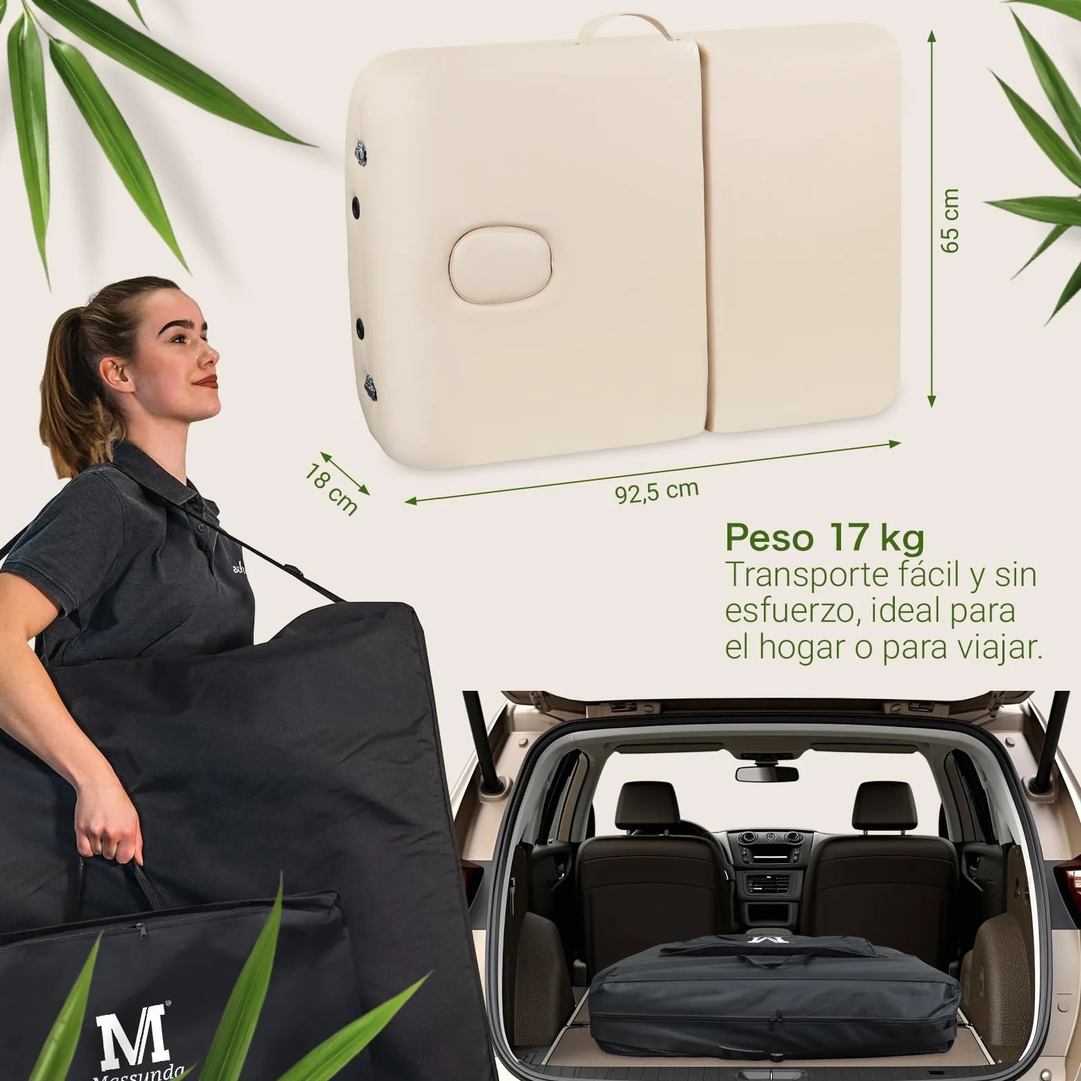 MASSUNDA Tumbona de Masaje Plegable Madera Maciza Altura Regulable Mesa Cosmética Móvil Funda Rizo Reposabrazos Respaldo Cojín Cervical