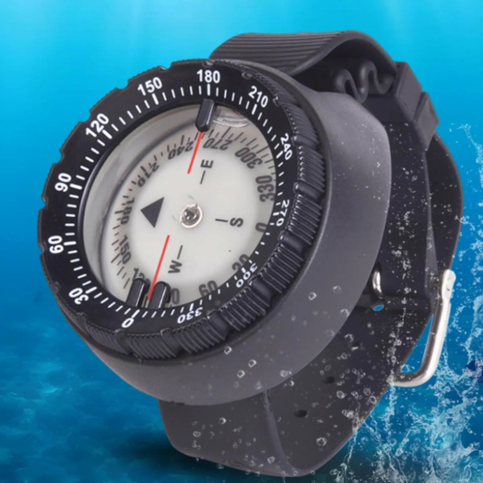 LOVIVER Brújula de Buceo Reloj Brújula Instrumento de Navegación Bisel Moleteado Esfera Redonda Correa Ajustable Hebilla Metálica Material Adecuado para Buceo y Actividades Acuáticas